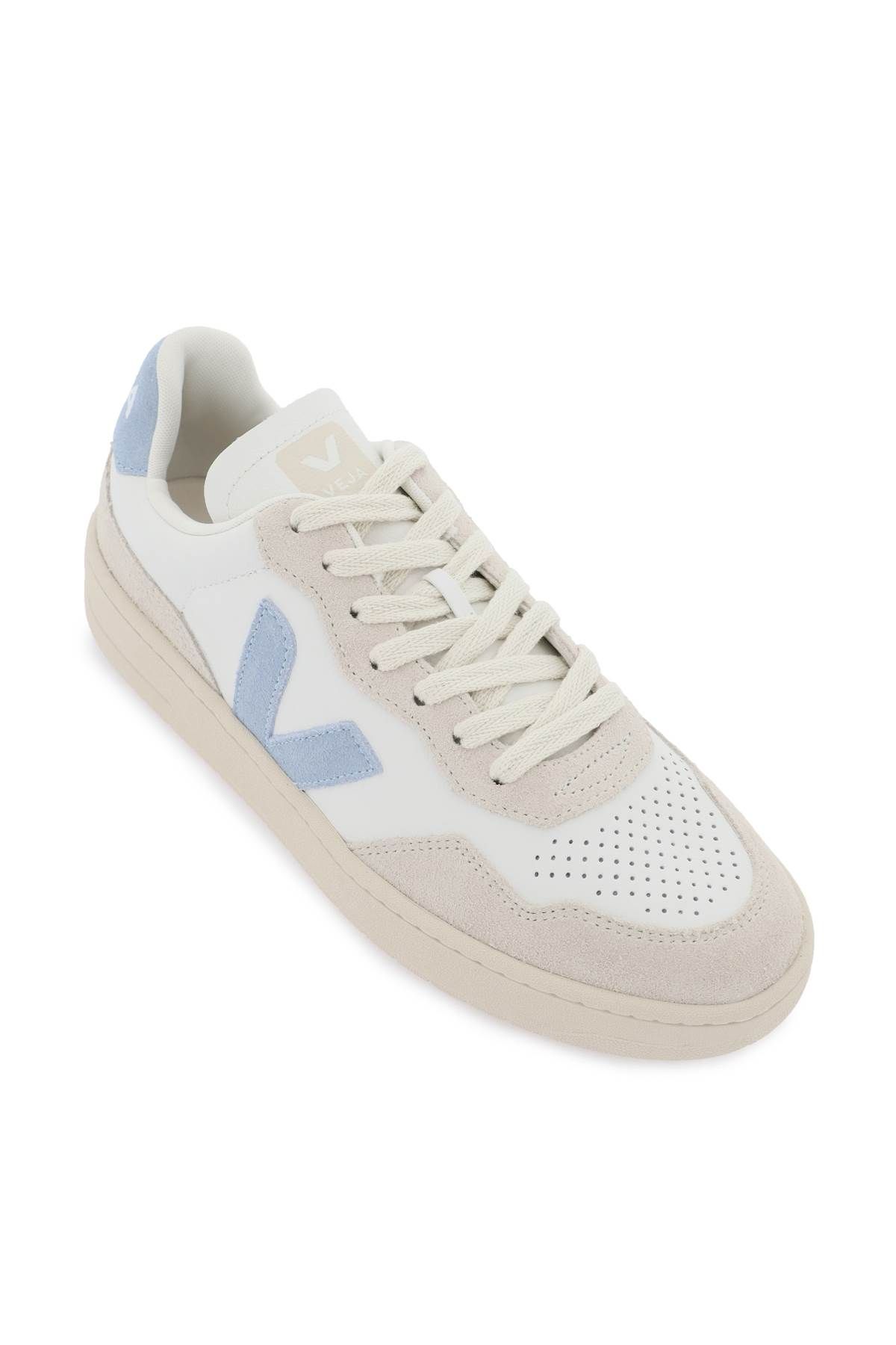 Shop Veja V-90 Sneakers In White,light Blue