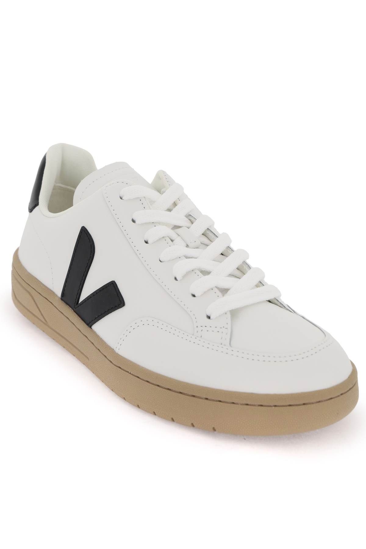 Shop Veja Leather V-12 Sneakers In White,black