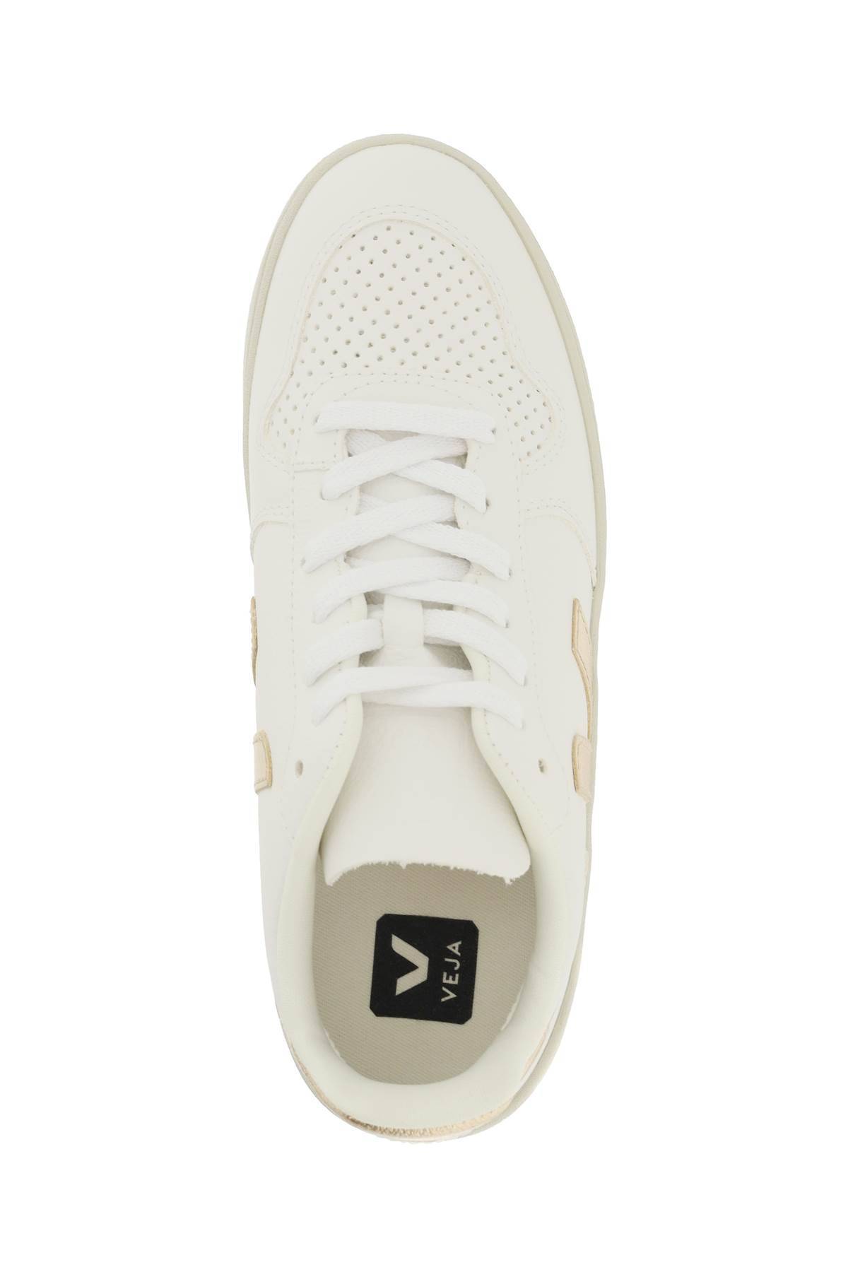 Shop Veja Chromefree Leather V-10 Sneakers In White,gold