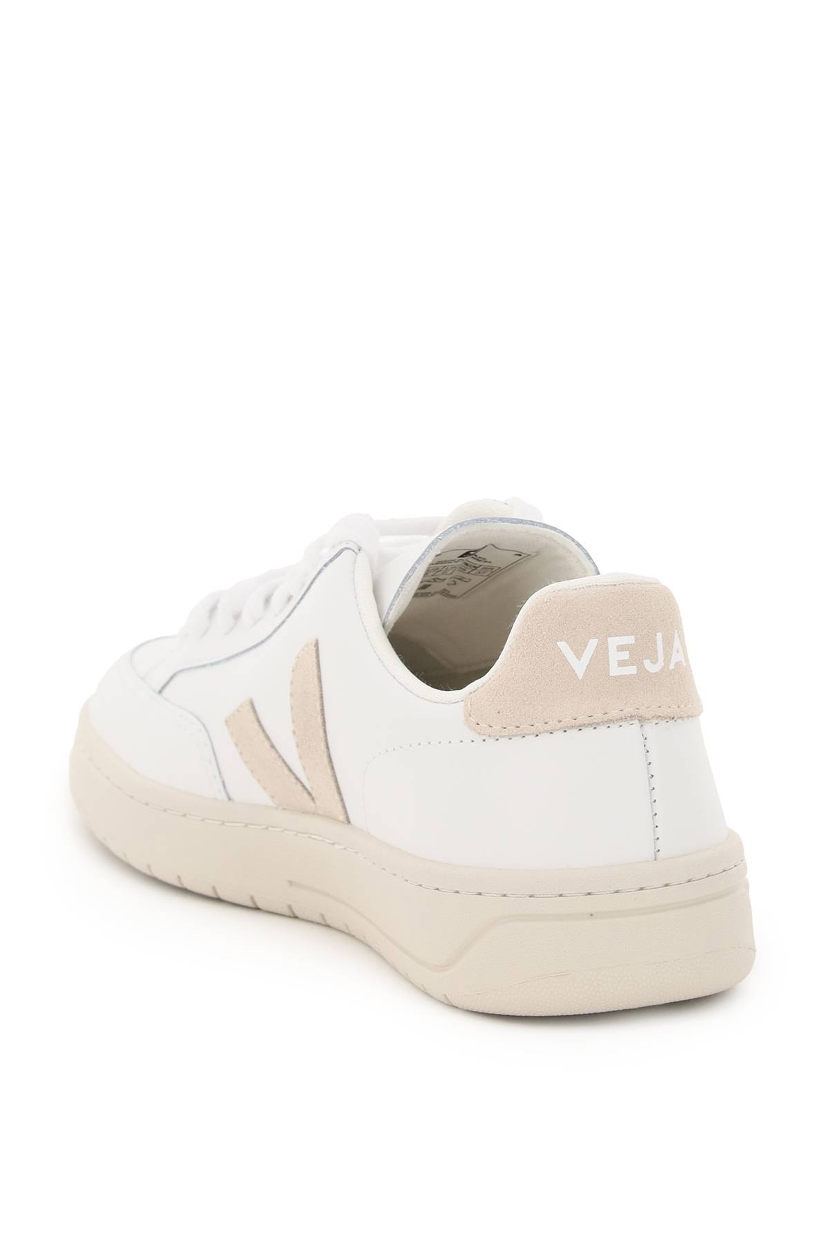 Shop Veja Leather V-12 Sneakers In Beige,white