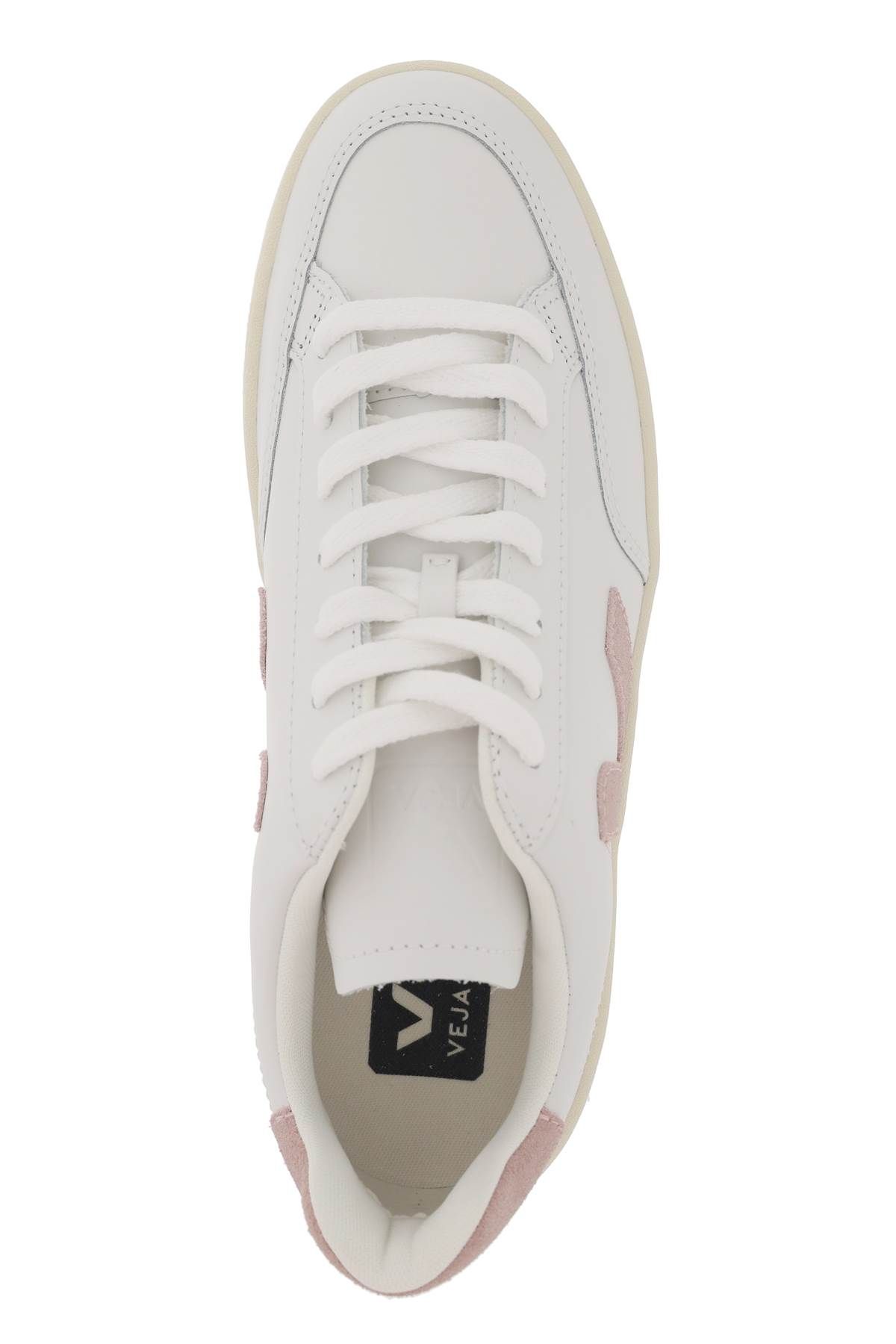 Shop Veja Leather V-12 Sneakers In White,pink