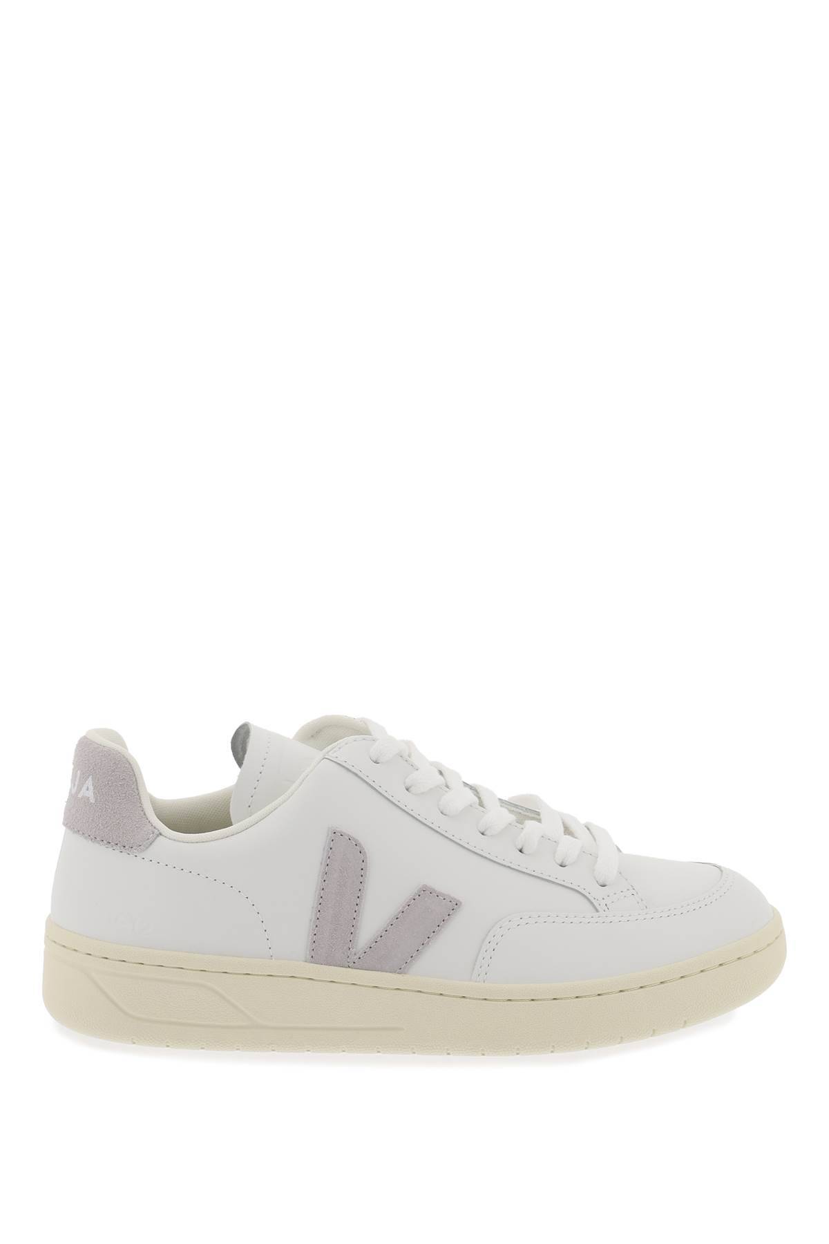 Shop Veja Leather V-12 Sneakers In White,grey