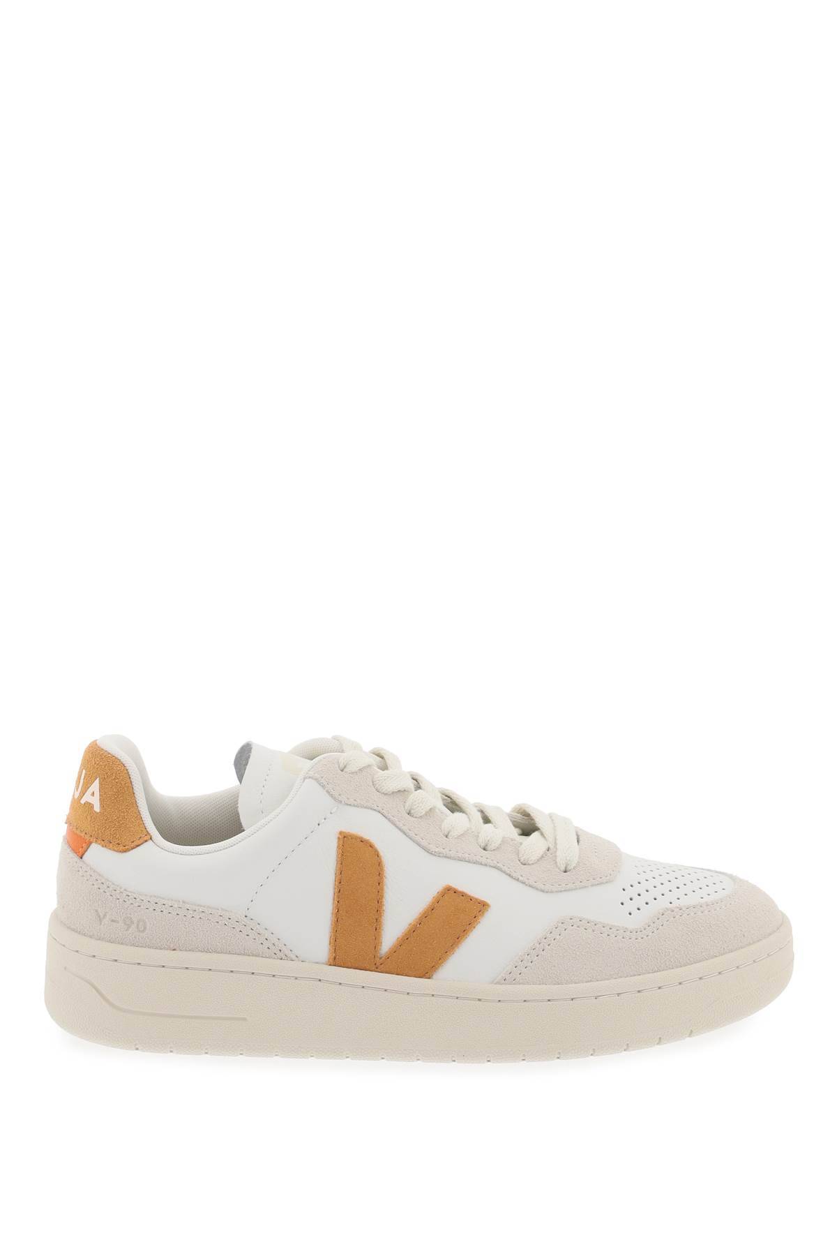 Shop Veja Leather V-90 Sne In White,beige,orange