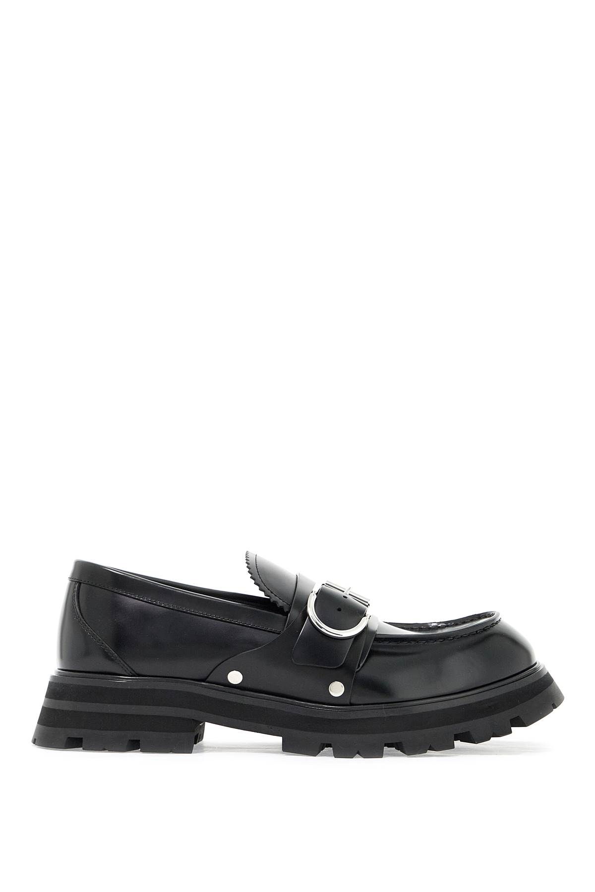 Shop Alexander Mcqueen Brushed Leather Wander Loafers For In Black