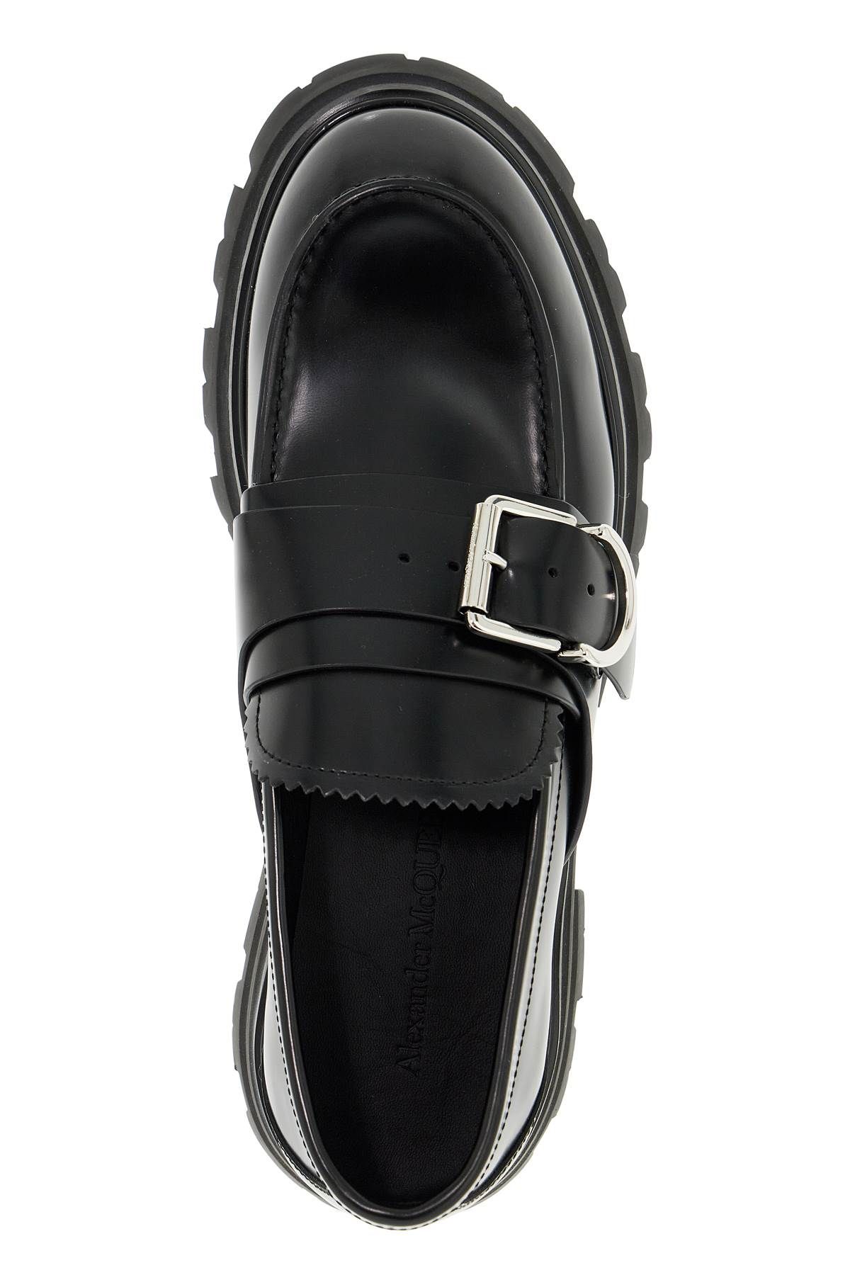 Shop Alexander Mcqueen Brushed Leather Wander Loafers For In Black