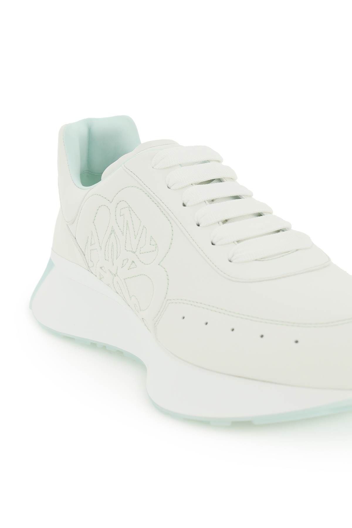 Shop Alexander Mcqueen 'sprint Runner' Leather Sneakers In White,green
