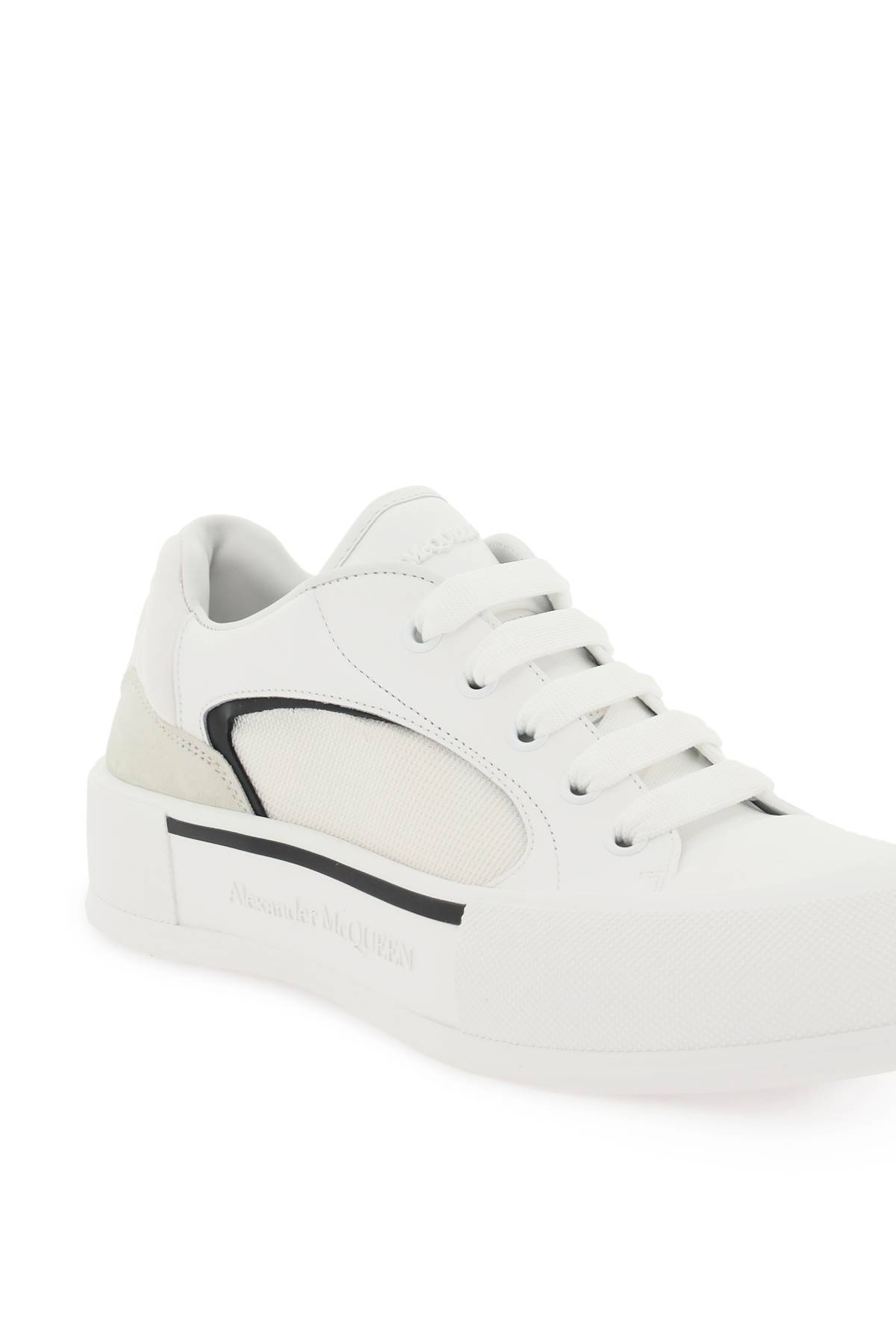 Shop Alexander Mcqueen Deck Plimsoll Sneakers In White,black
