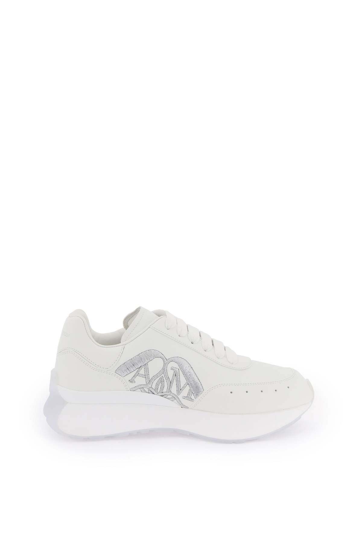 Shop Alexander Mcqueen Leather Sprint Runner Sneakers In White,grey