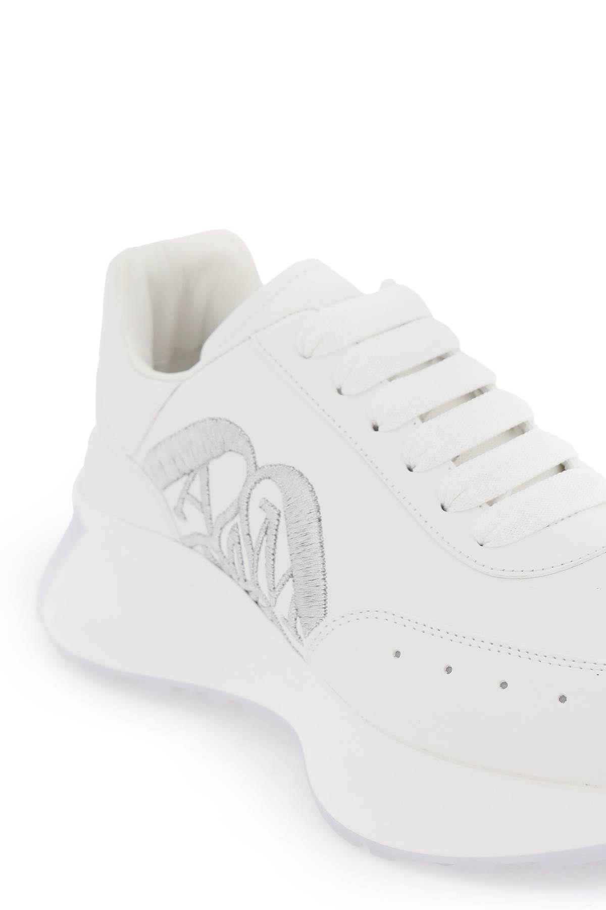 Shop Alexander Mcqueen Leather Sprint Runner Sneakers In White,grey