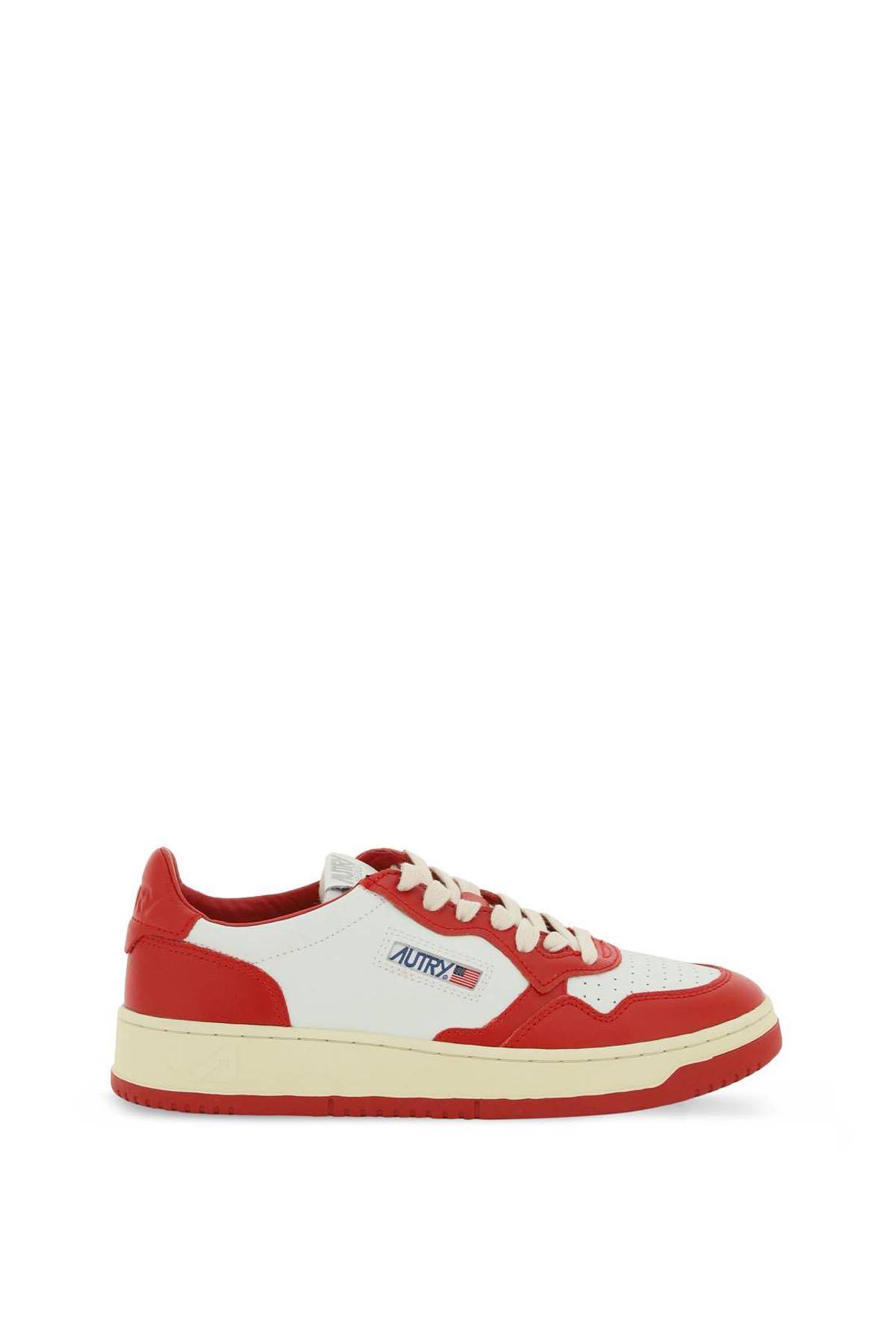 Shop Autry Leather Medalist Low Sneakers In White,red