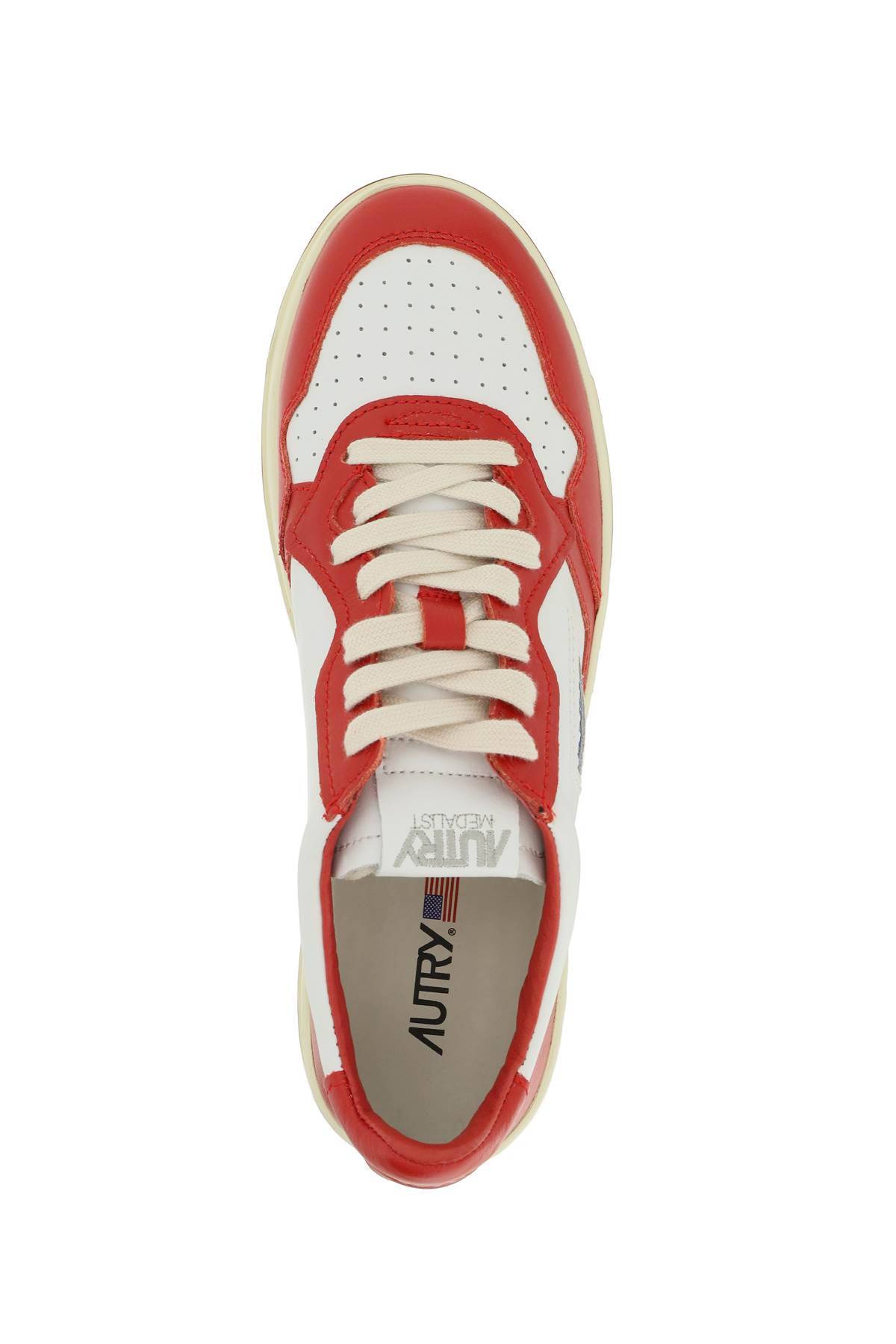Shop Autry Leather Medalist Low Sneakers In White,red