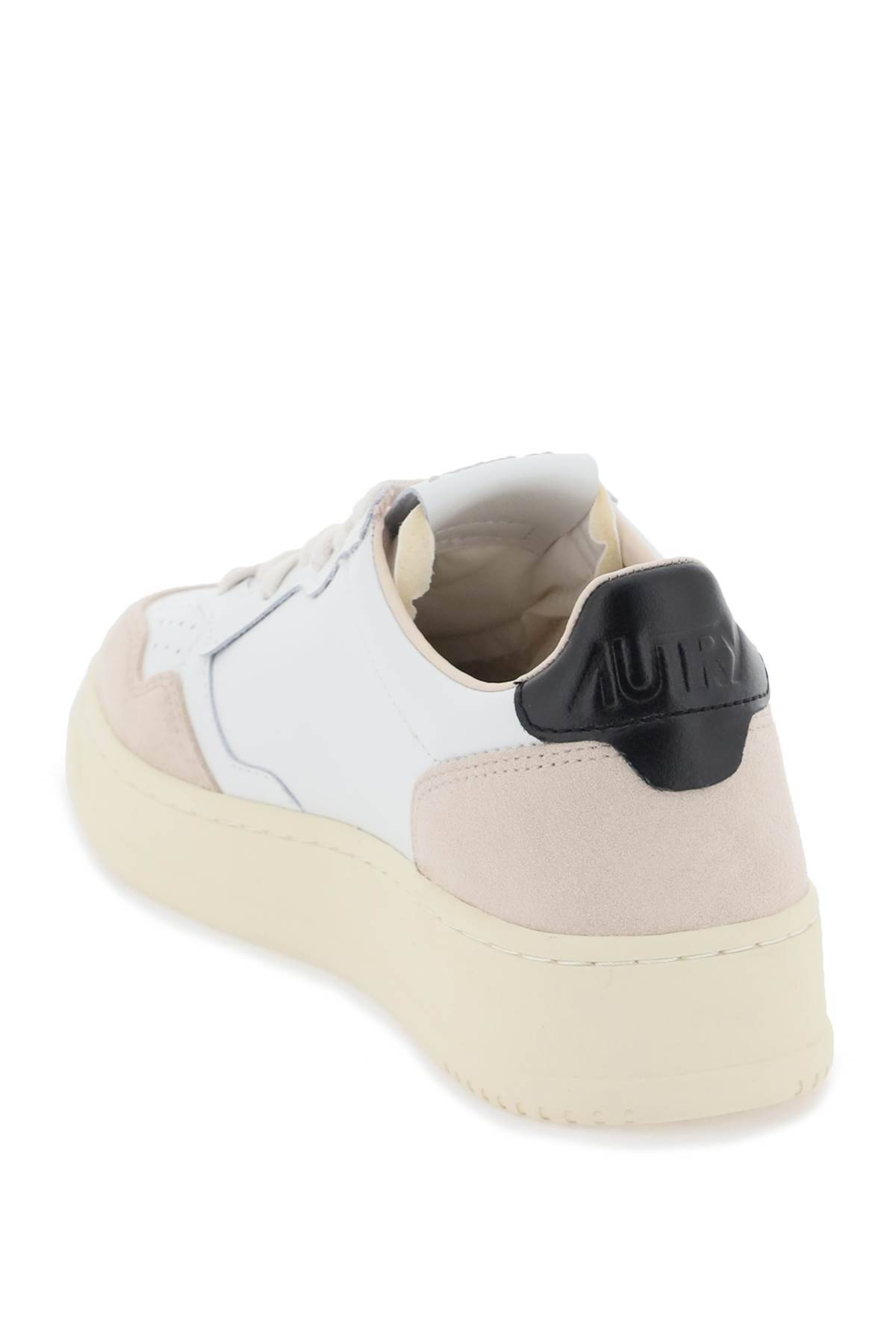 Shop Autry Leather Medalist Low Sneakers In White,black,beige