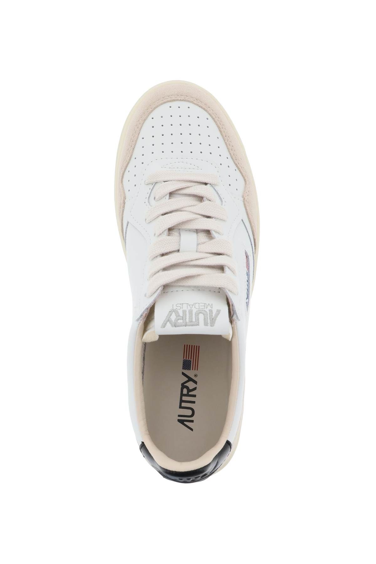 Shop Autry Leather Medalist Low Sneakers In White,black,beige