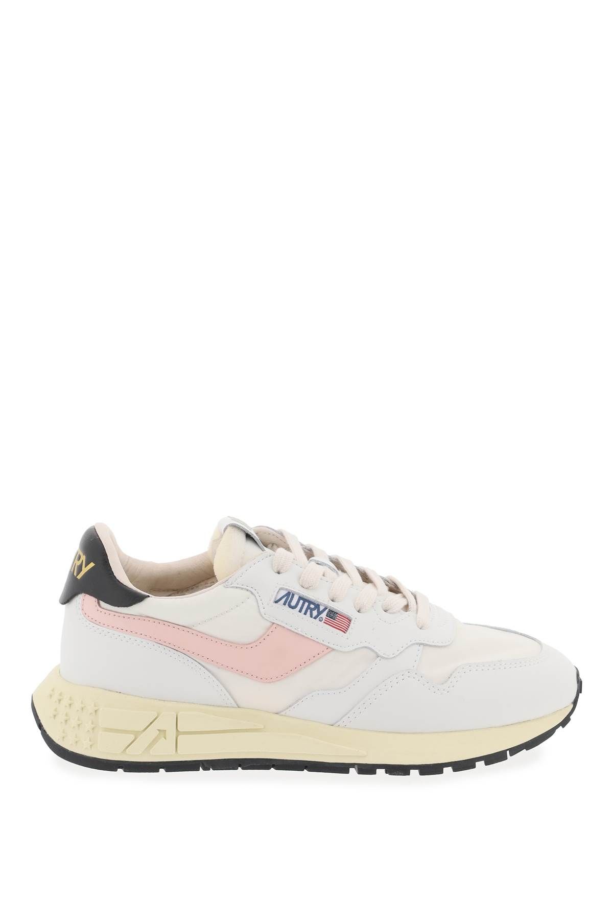 Shop Autry Low-cut Nylon And Leather Reelwind Sneakers In White,pink,black