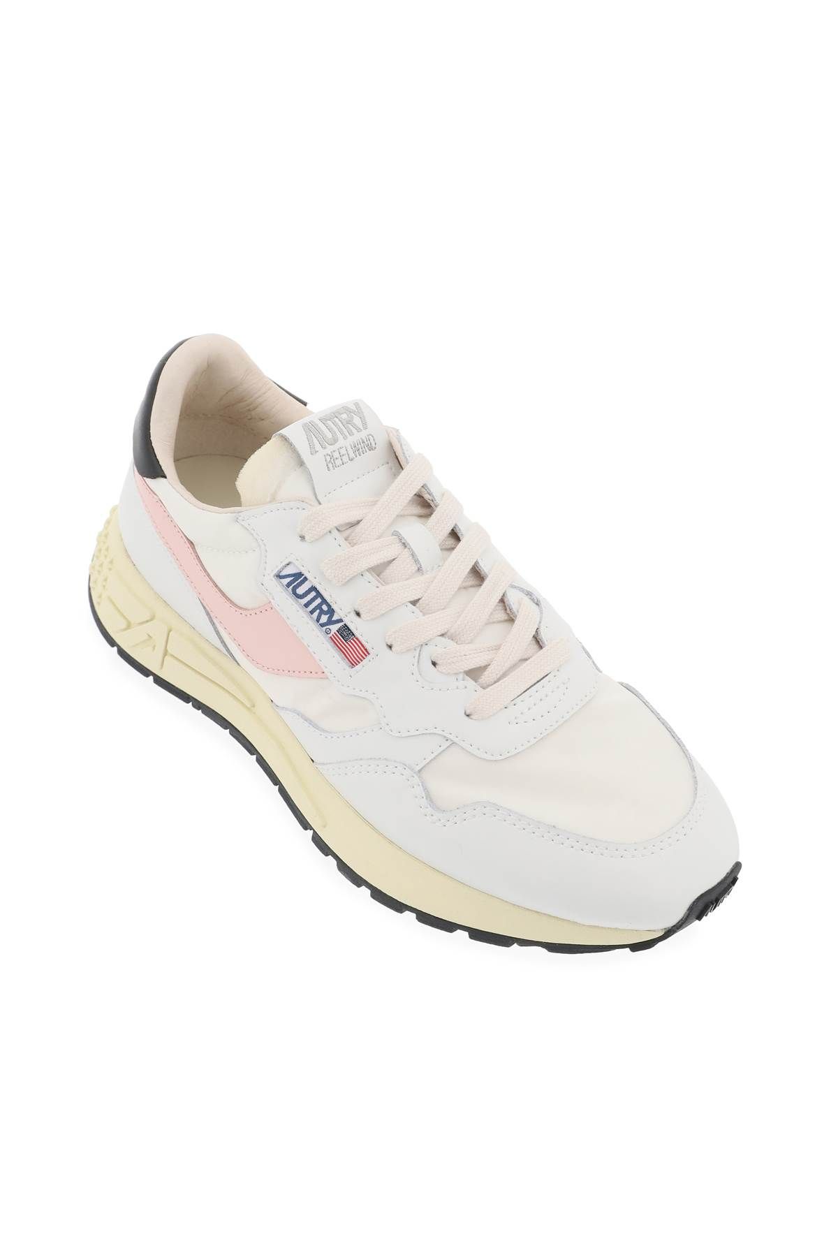 Shop Autry Low-cut Nylon And Leather Reelwind Sneakers In White,pink,black