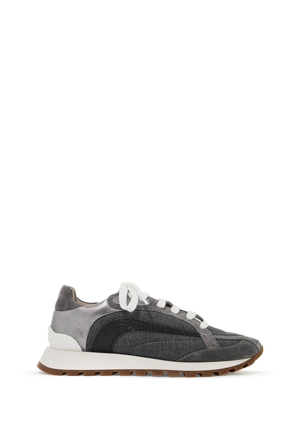 Shop Brunello Cucinelli Wool Sneakers With Precious Stripe Design In Grey