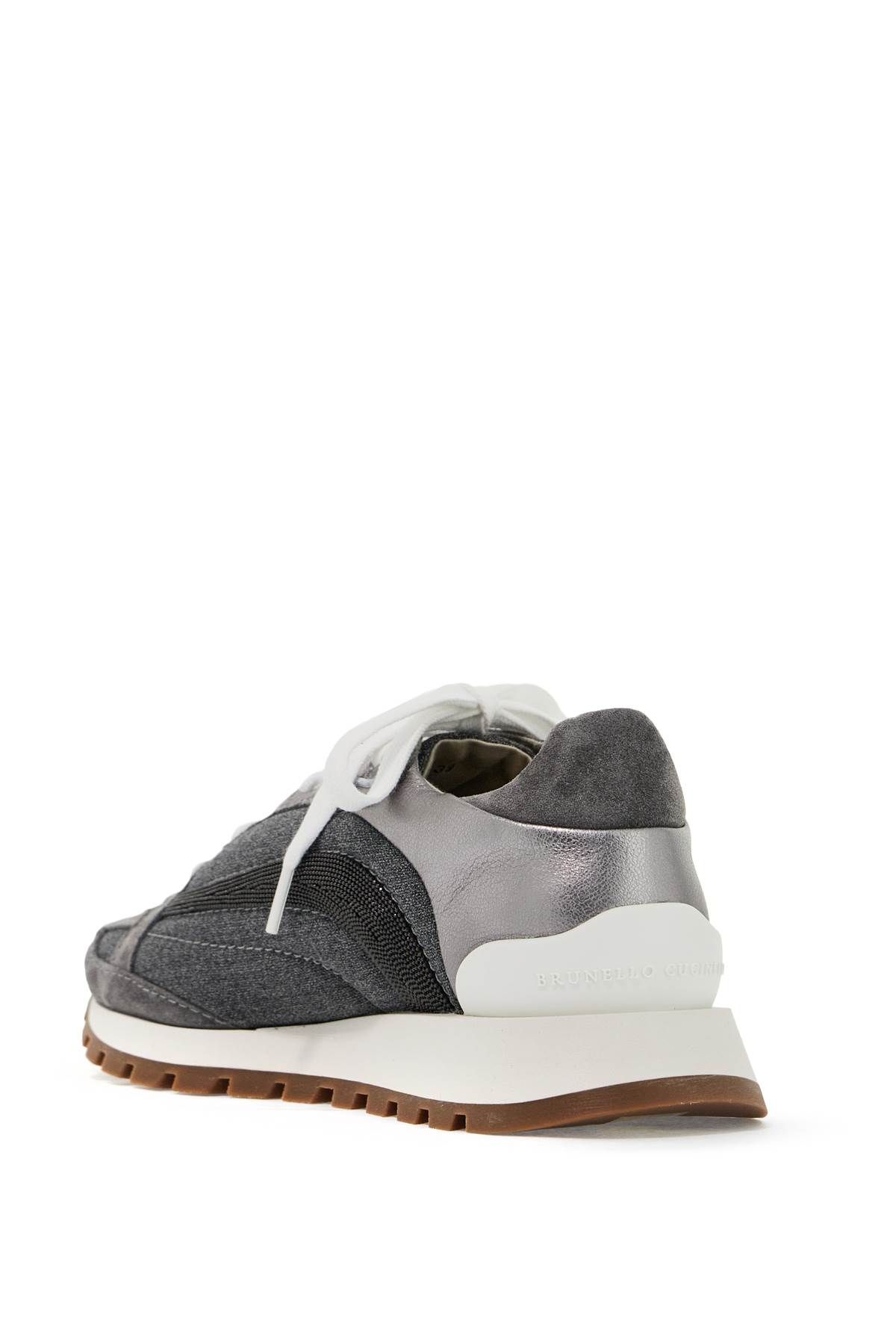 Shop Brunello Cucinelli Wool Sneakers With Precious Stripe Design In Grey