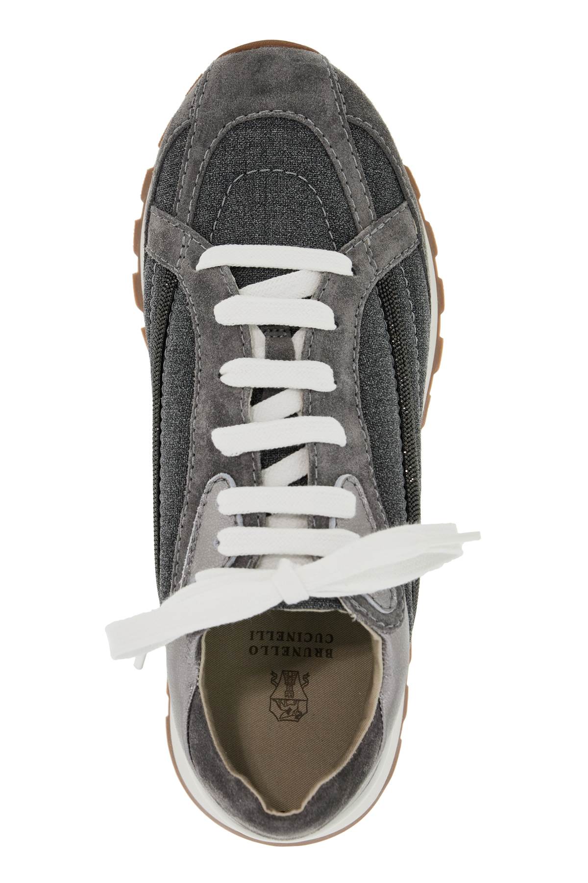 Shop Brunello Cucinelli Wool Sneakers With Precious Stripe Design In Grey