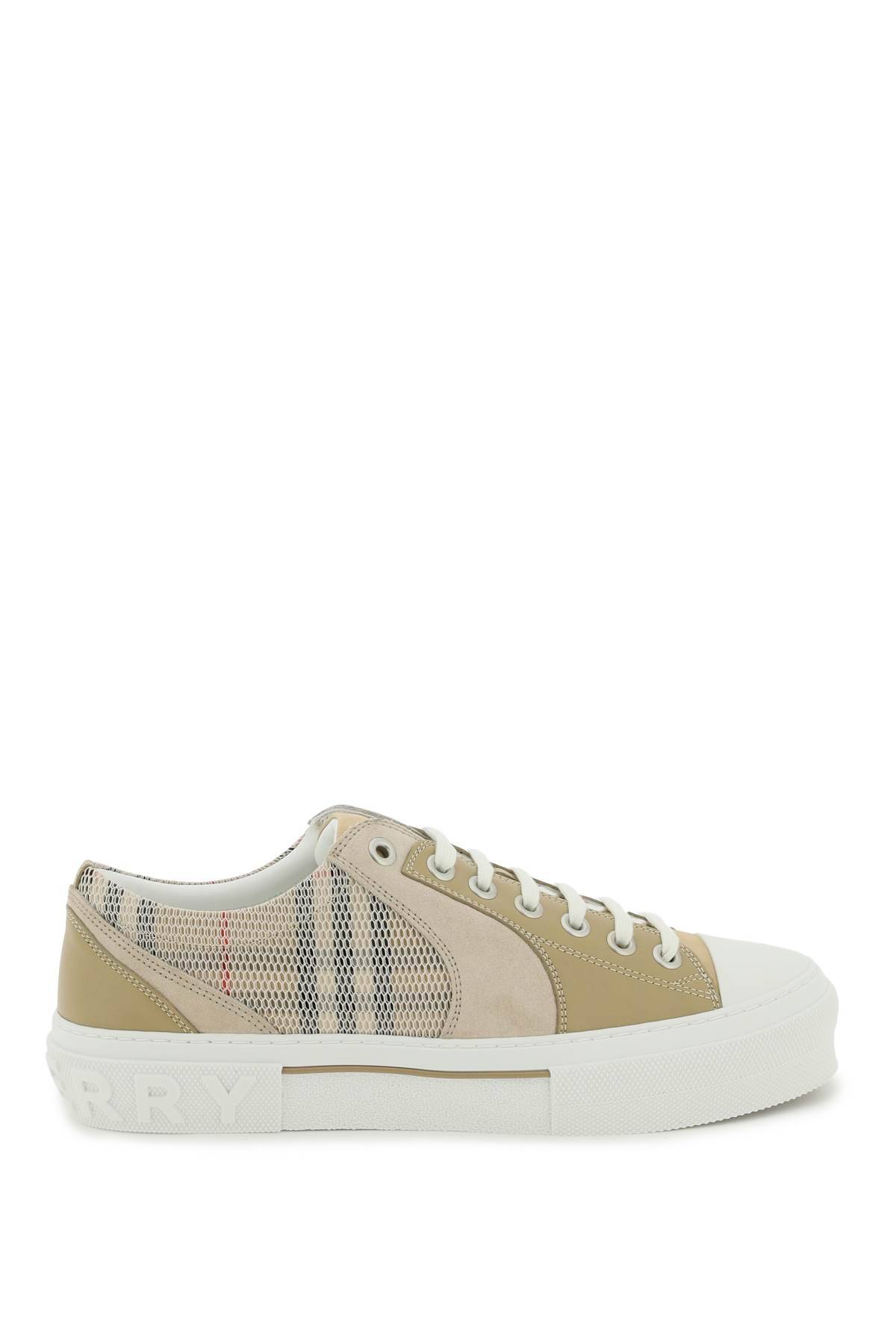 Shop Burberry Vintage Check &amp; Leather Sneakers In Beige,white