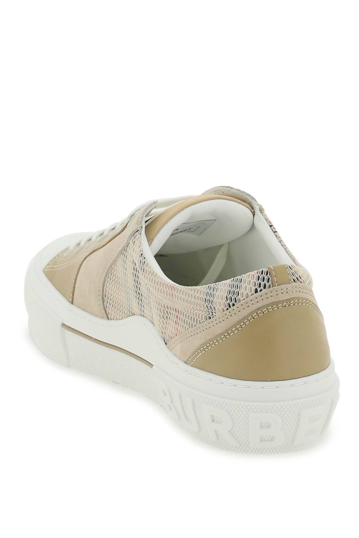 Shop Burberry Vintage Check &amp; Leather Sneakers In Beige,white