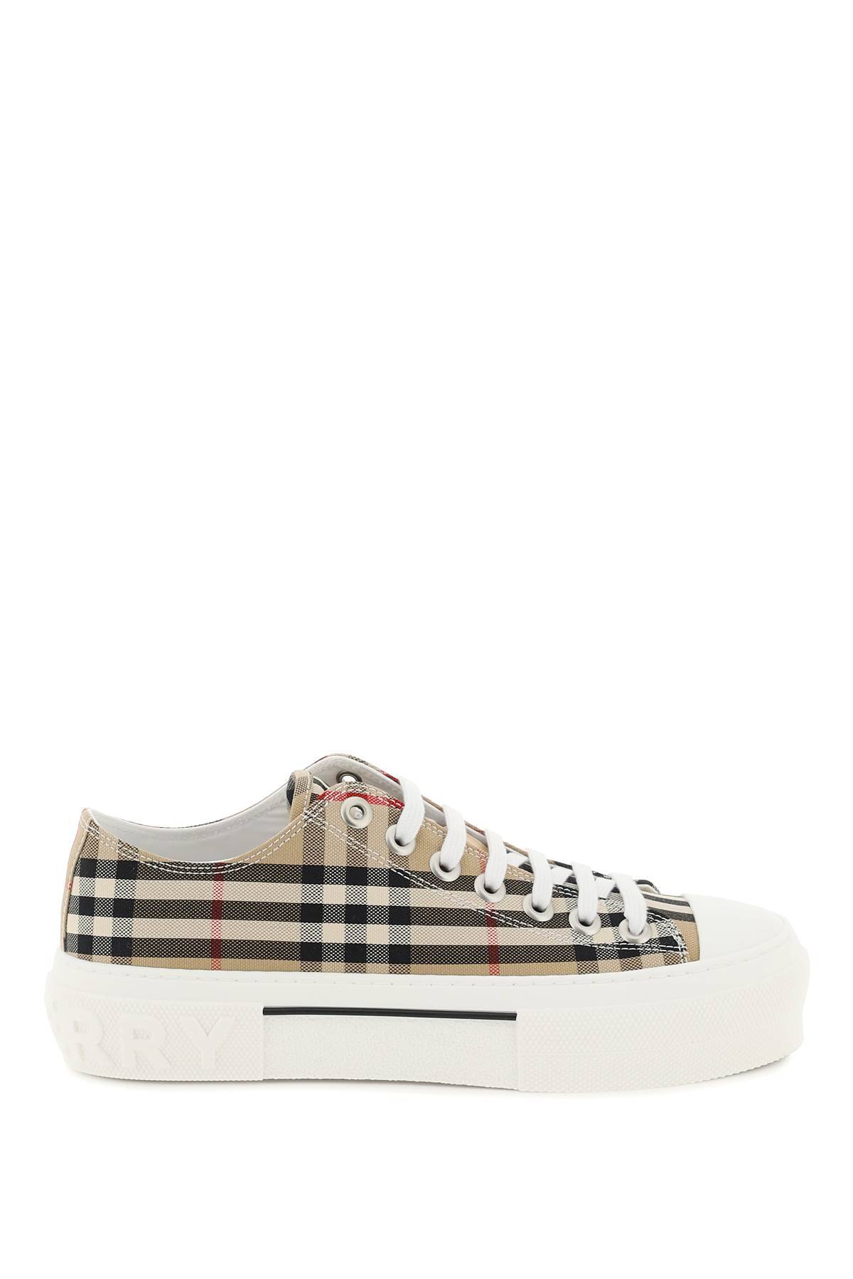 Shop Burberry Vintage Check Low Sneakers In Beige,white,black