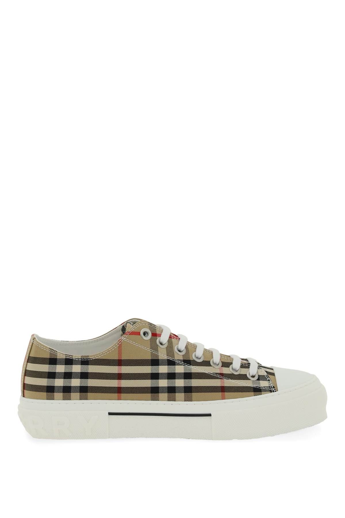 Shop Burberry Vintage Check Canvas Sneakers In Beige,white,black