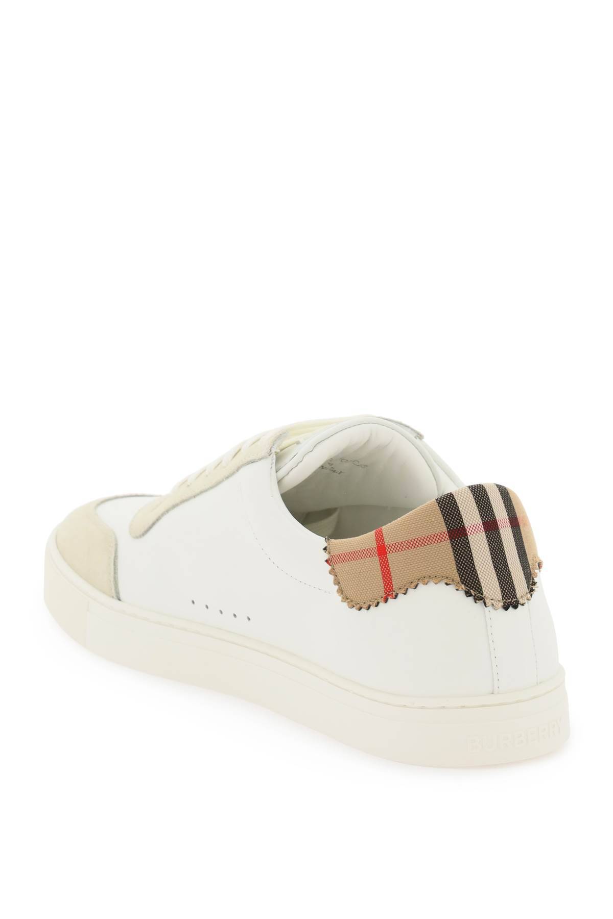 Shop Burberry Low-top Leather Sneakers In White,beige