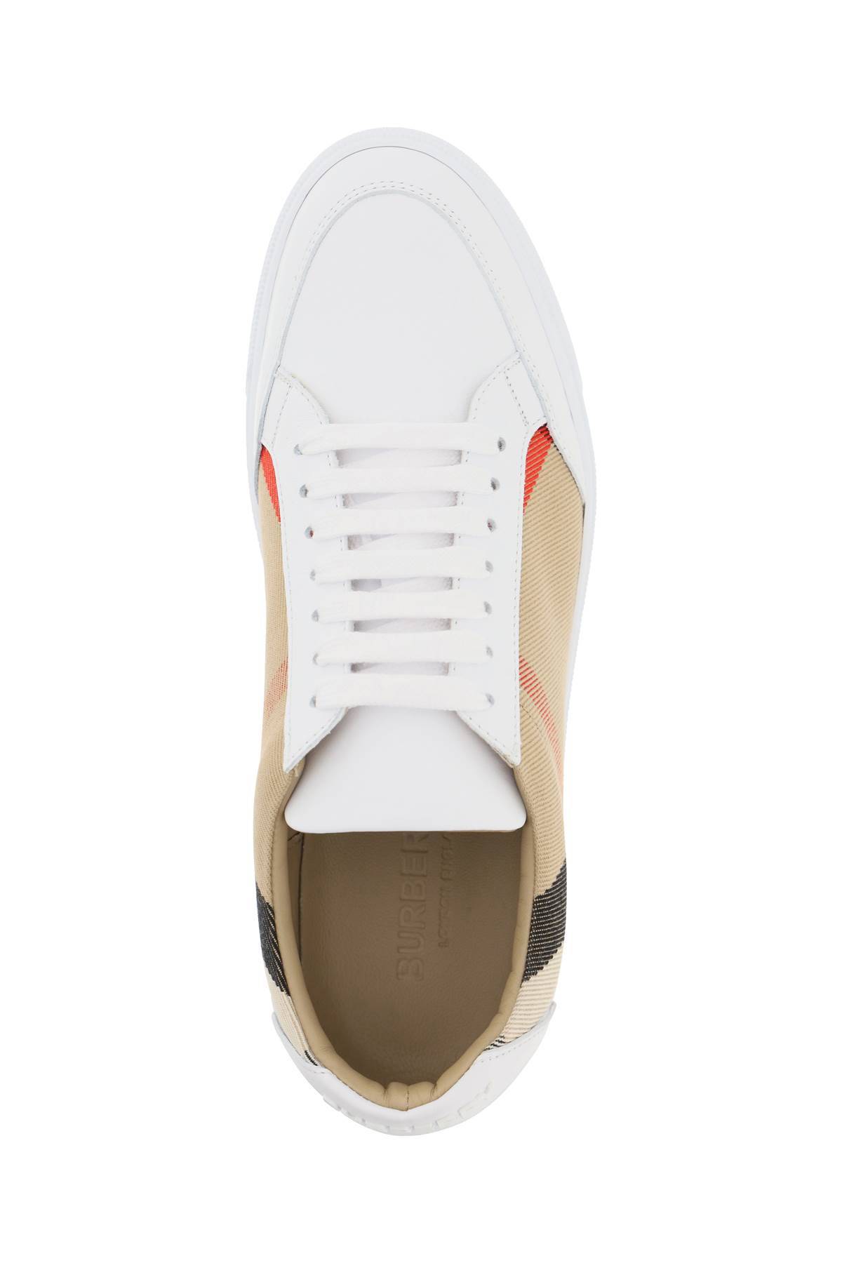 Shop Burberry Check Sneakers In Beige,white