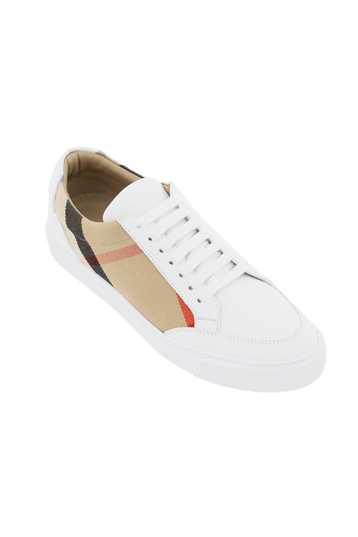 Shop Burberry Check Sneakers In Beige,white