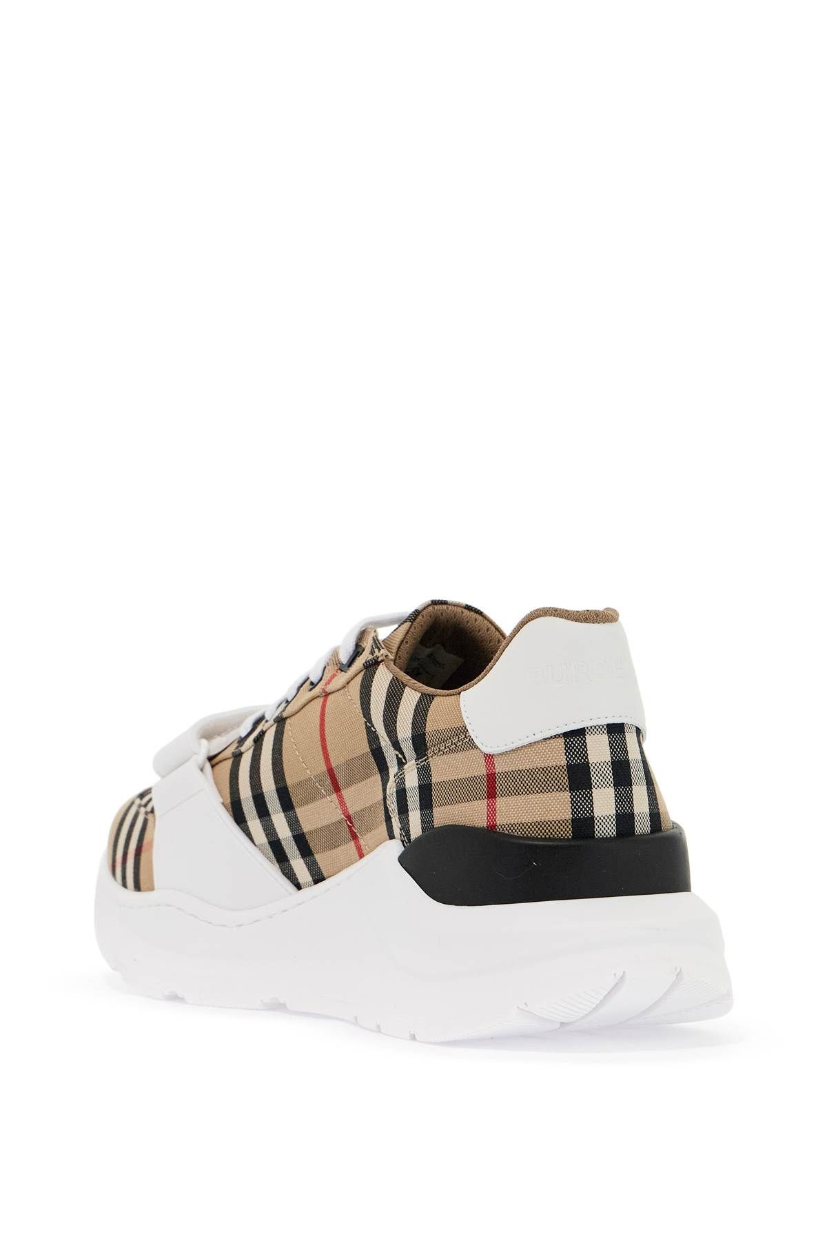 Shop Burberry Check Fabric Sneakers In Beige