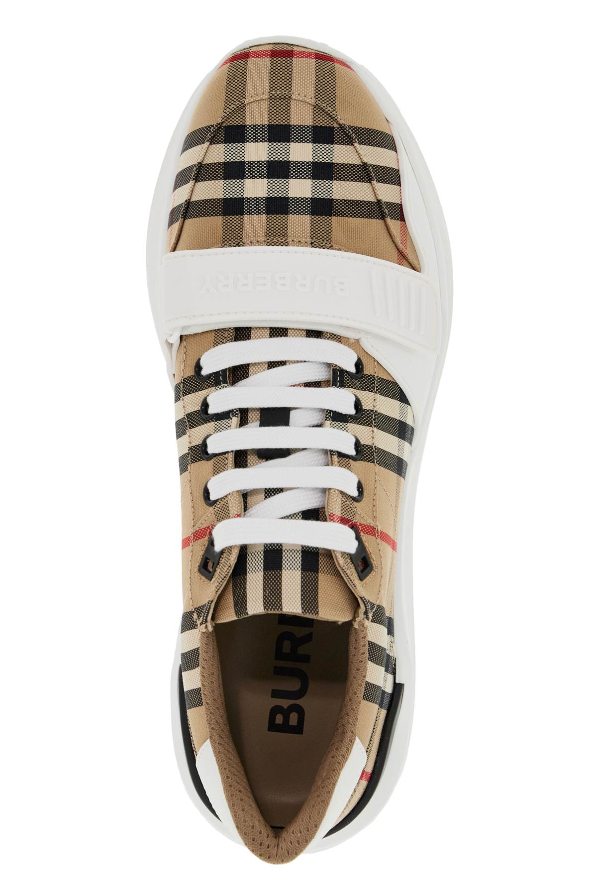 Shop Burberry Check Fabric Sneakers In Beige