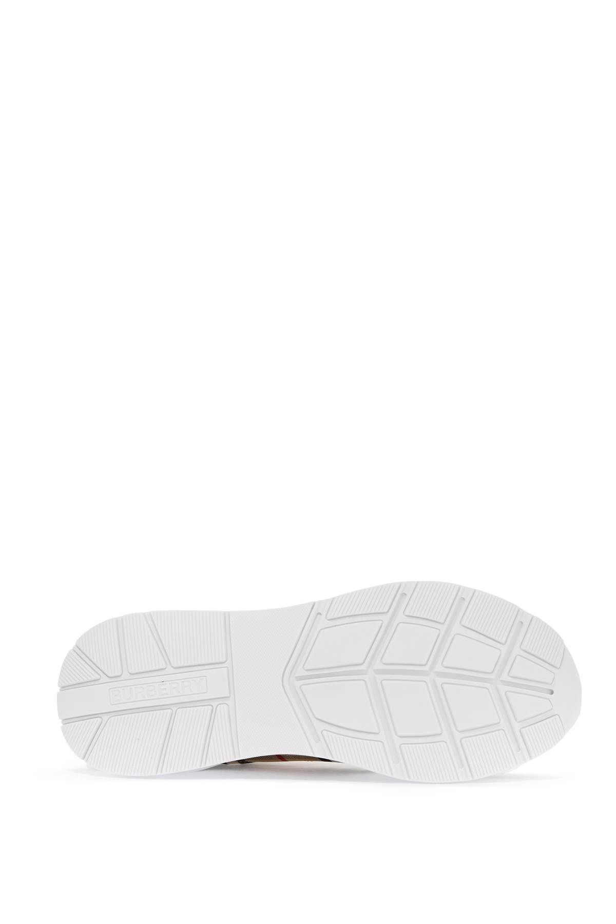 Shop Burberry Check Fabric Sneakers In Beige