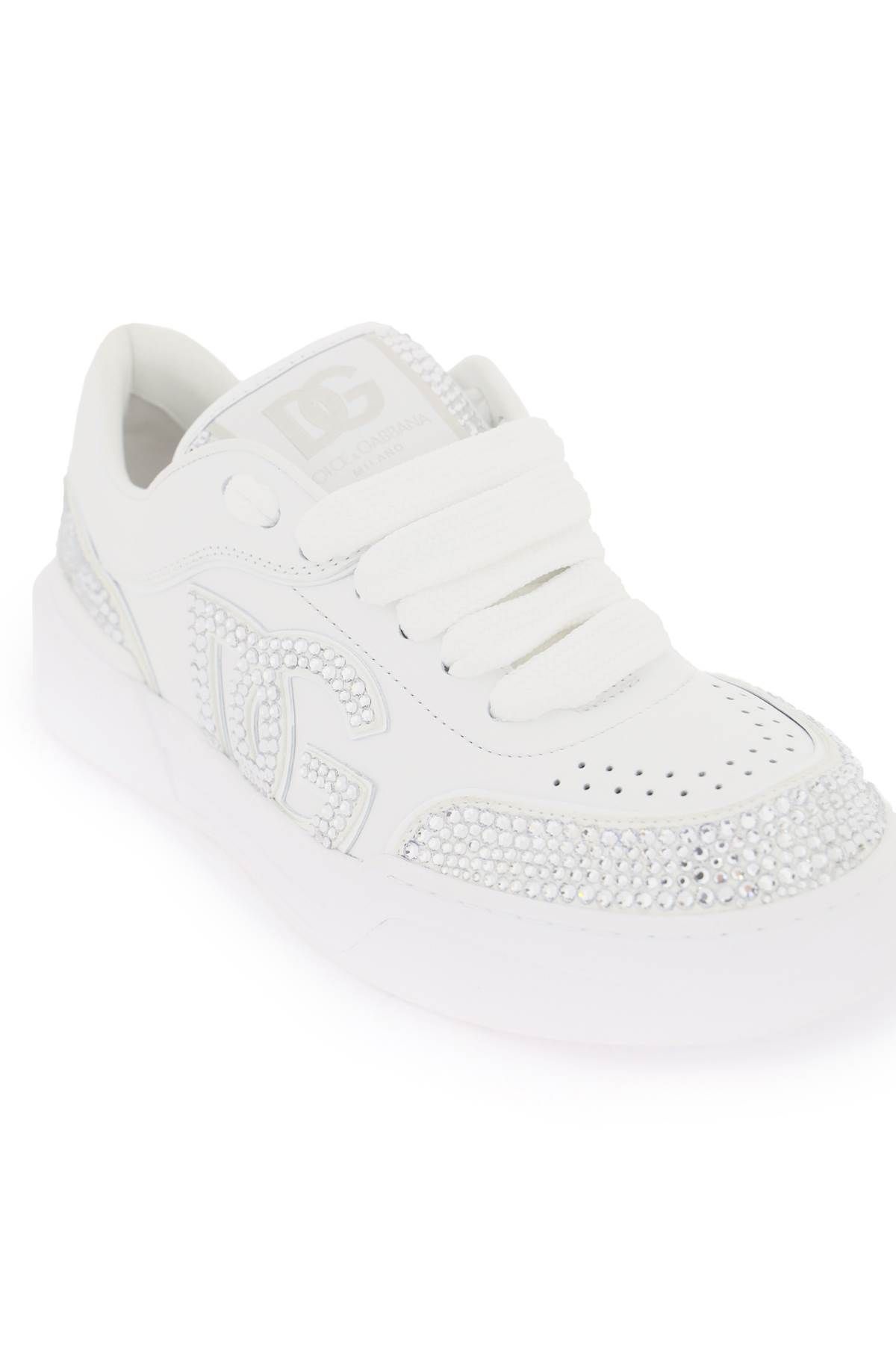 Shop Dolce & Gabbana New Roma Sneakers With Rhinestones In White