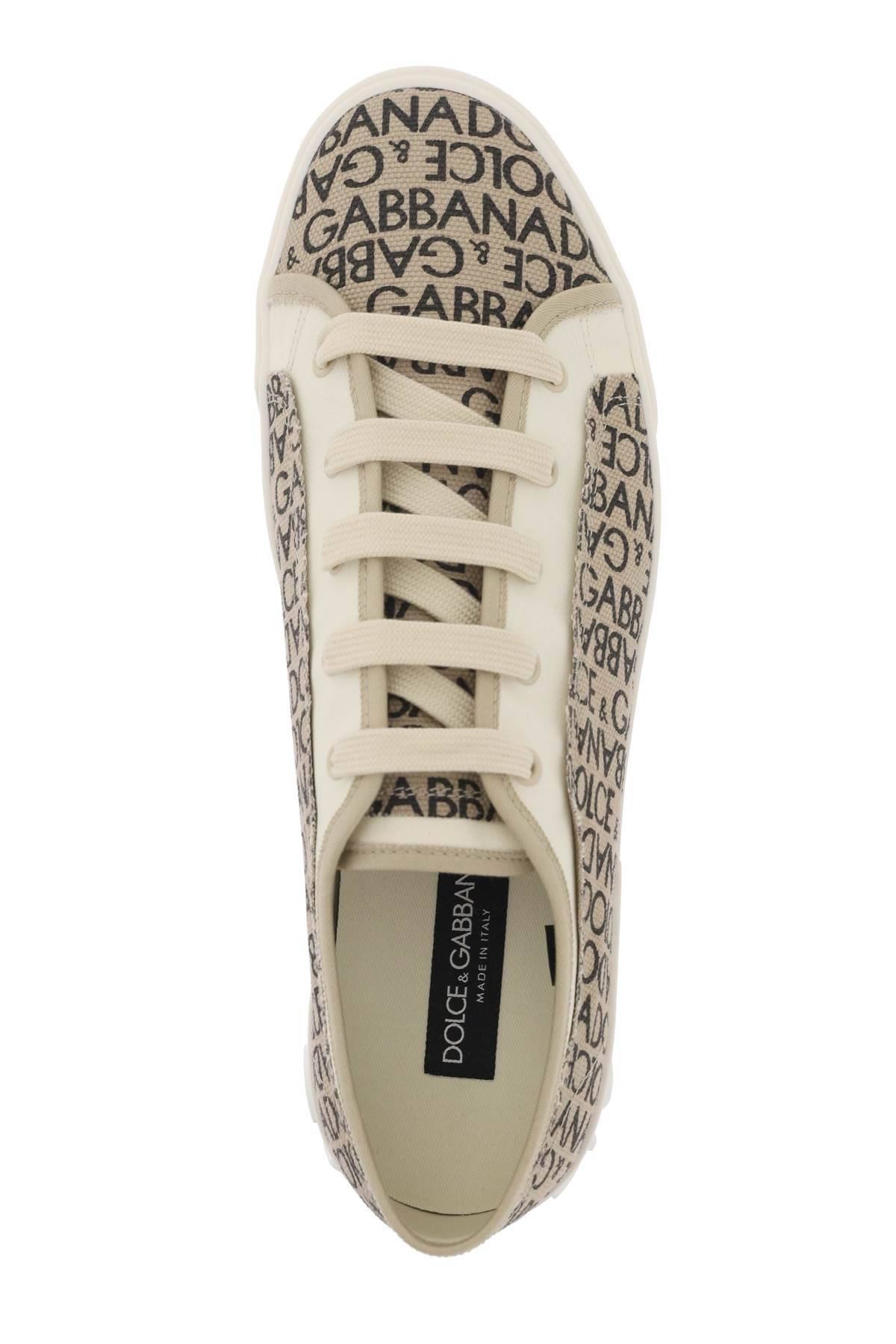Shop Dolce & Gabbana Portofino Vintage Printed Canvas Sneakers In Beige,white,black