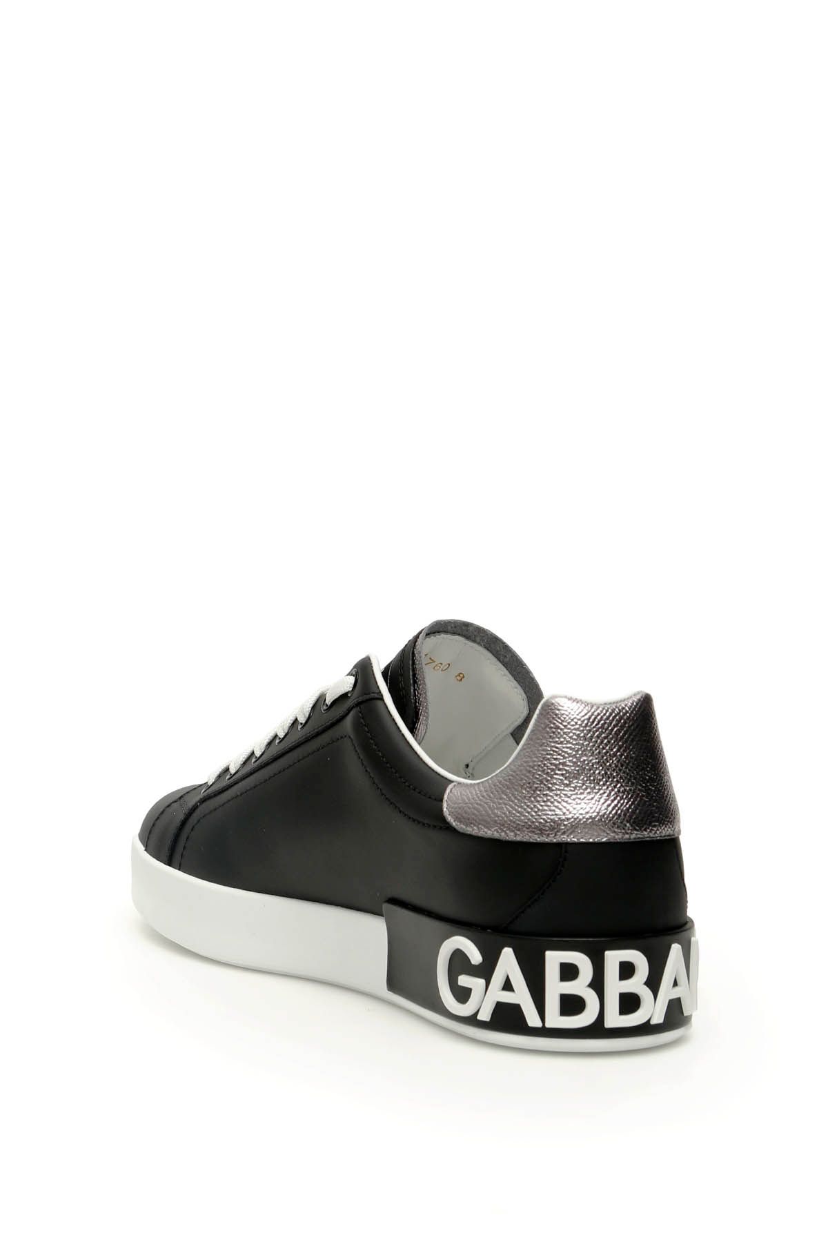 Shop Dolce & Gabbana Portofino Leather Sneakers In Silver,black