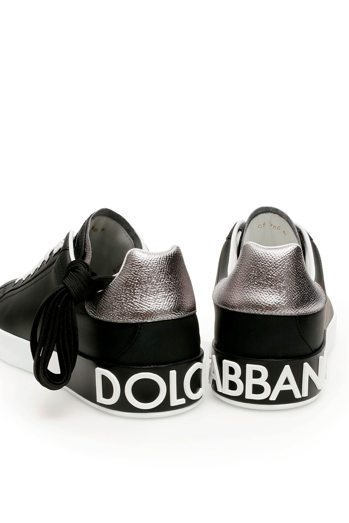 Shop Dolce & Gabbana Portofino Leather Sneakers In Silver,black