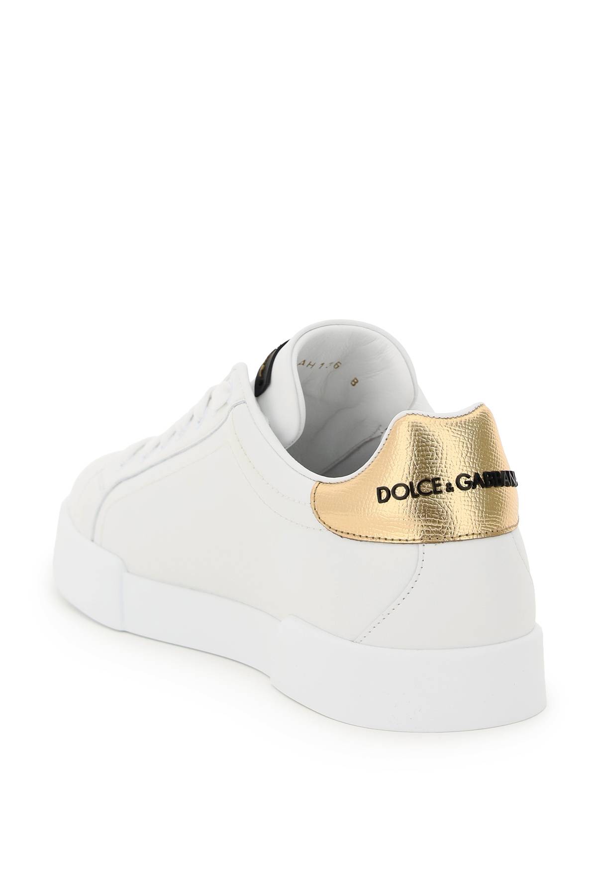 Shop Dolce & Gabbana Portofino Sneakers With Logo Patch In White,gold