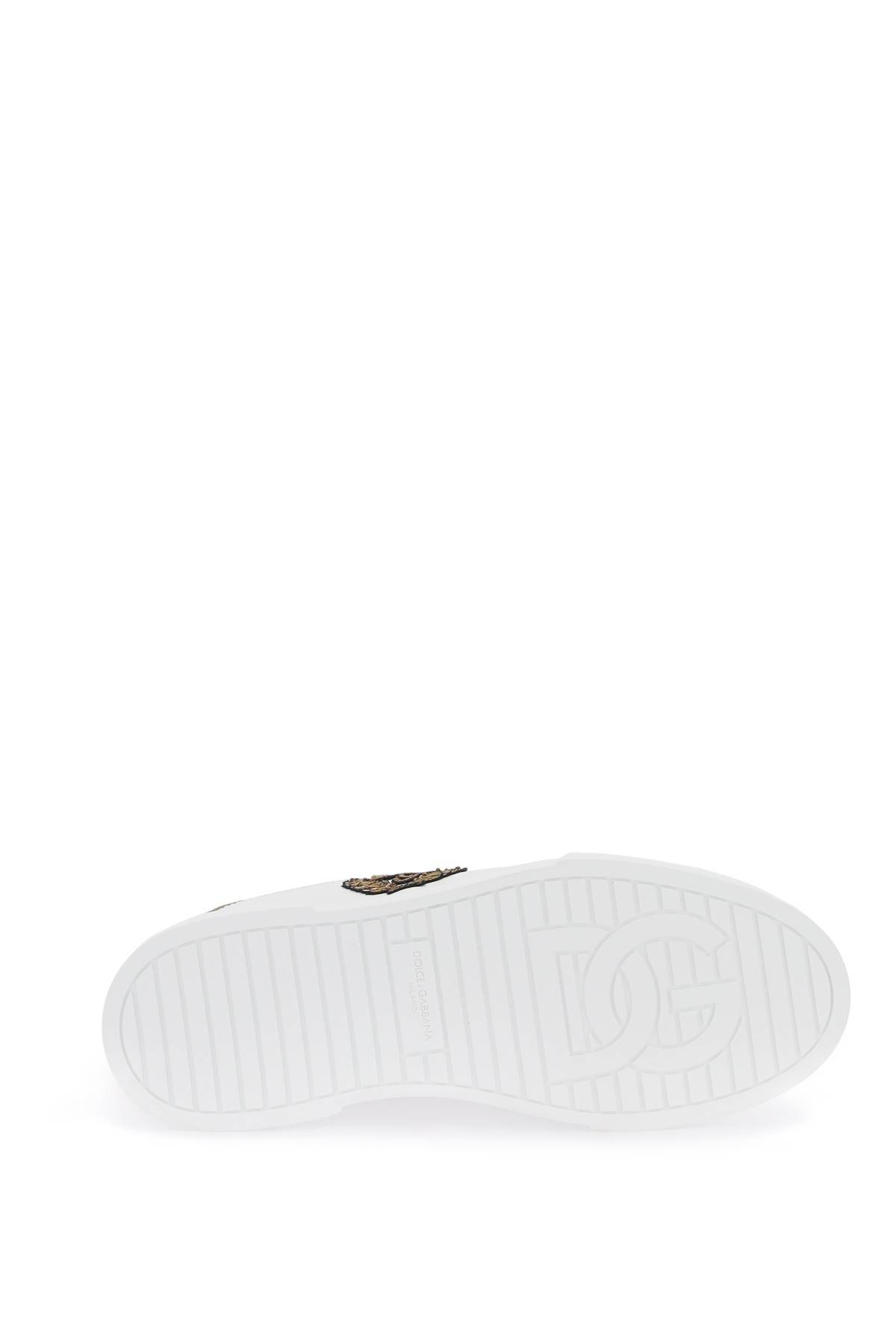 Shop Dolce & Gabbana Portofino Sneakers With Logo Patch In White,gold