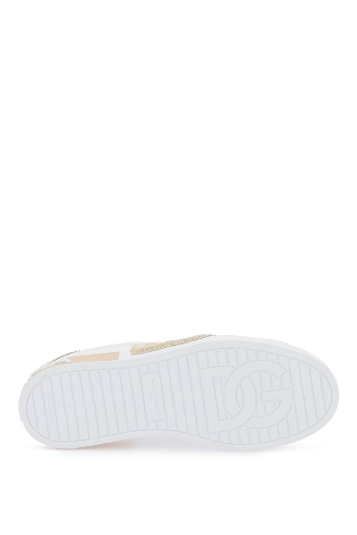 Shop Dolce & Gabbana "leather Portofino Sneakers With Dg In Beige,white