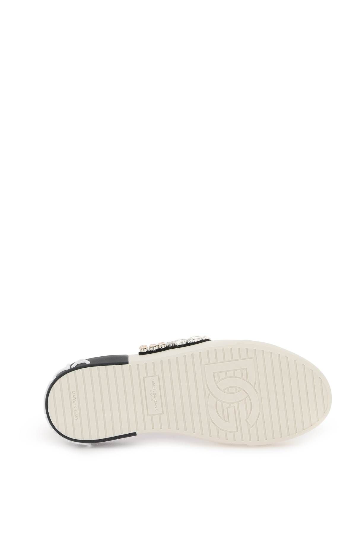 Shop Dolce & Gabbana Portofino Vintage Leather Sneakers With Rhinestone Dg In White,gold,black