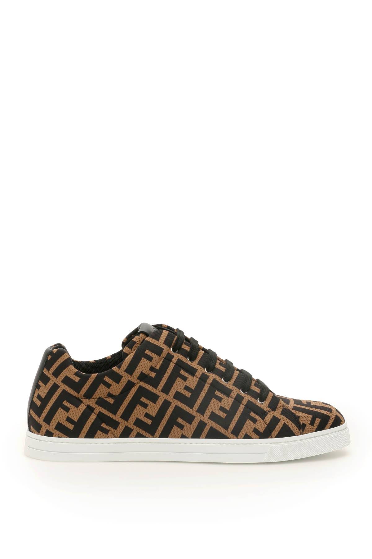 Shop Fendi Ff Knit Sneakers In Brown,black
