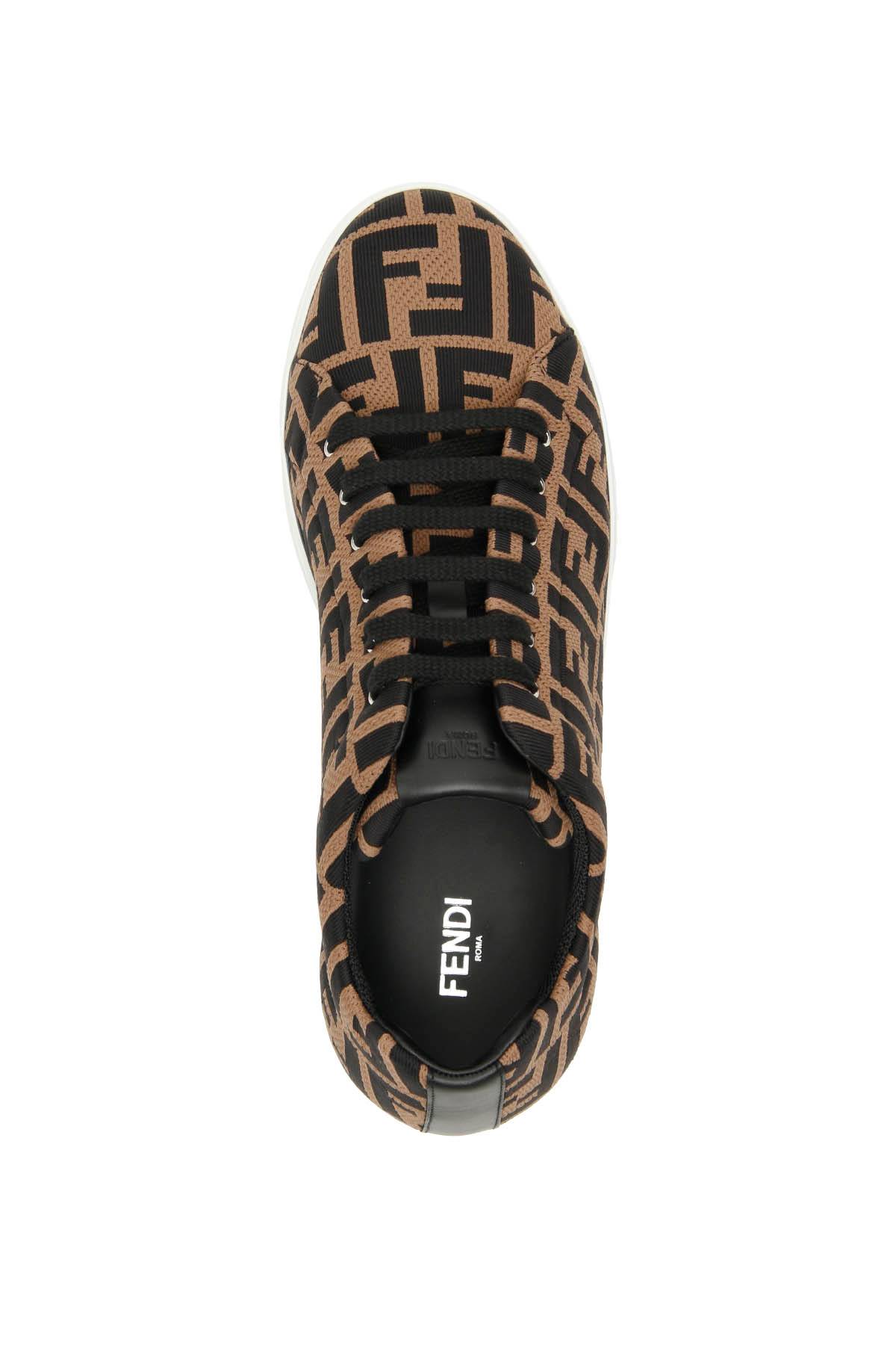 Shop Fendi Ff Knit Sneakers In Brown,black