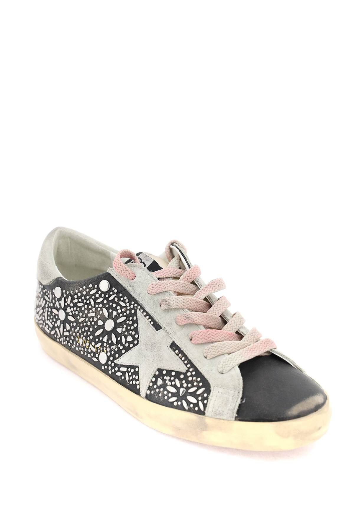 Shop Golden Goose Super-star Studded Sneakers With In Black,grey