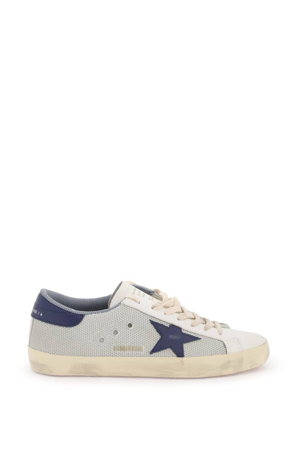 Shop Golden Goose "super-star Sneakers In Mesh And Leather In Grey,white,blue