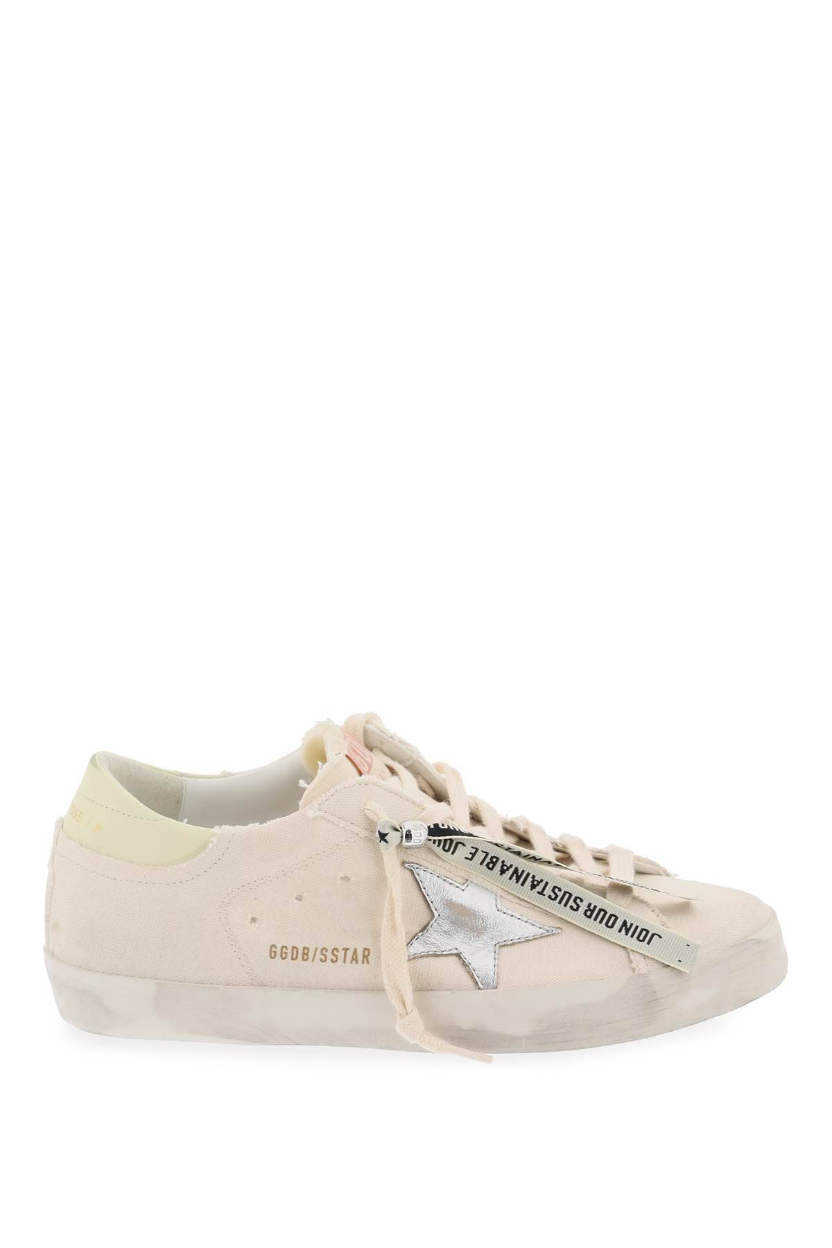 Shop Golden Goose Super-star Canvas And Leather Sneakers In White,neutro