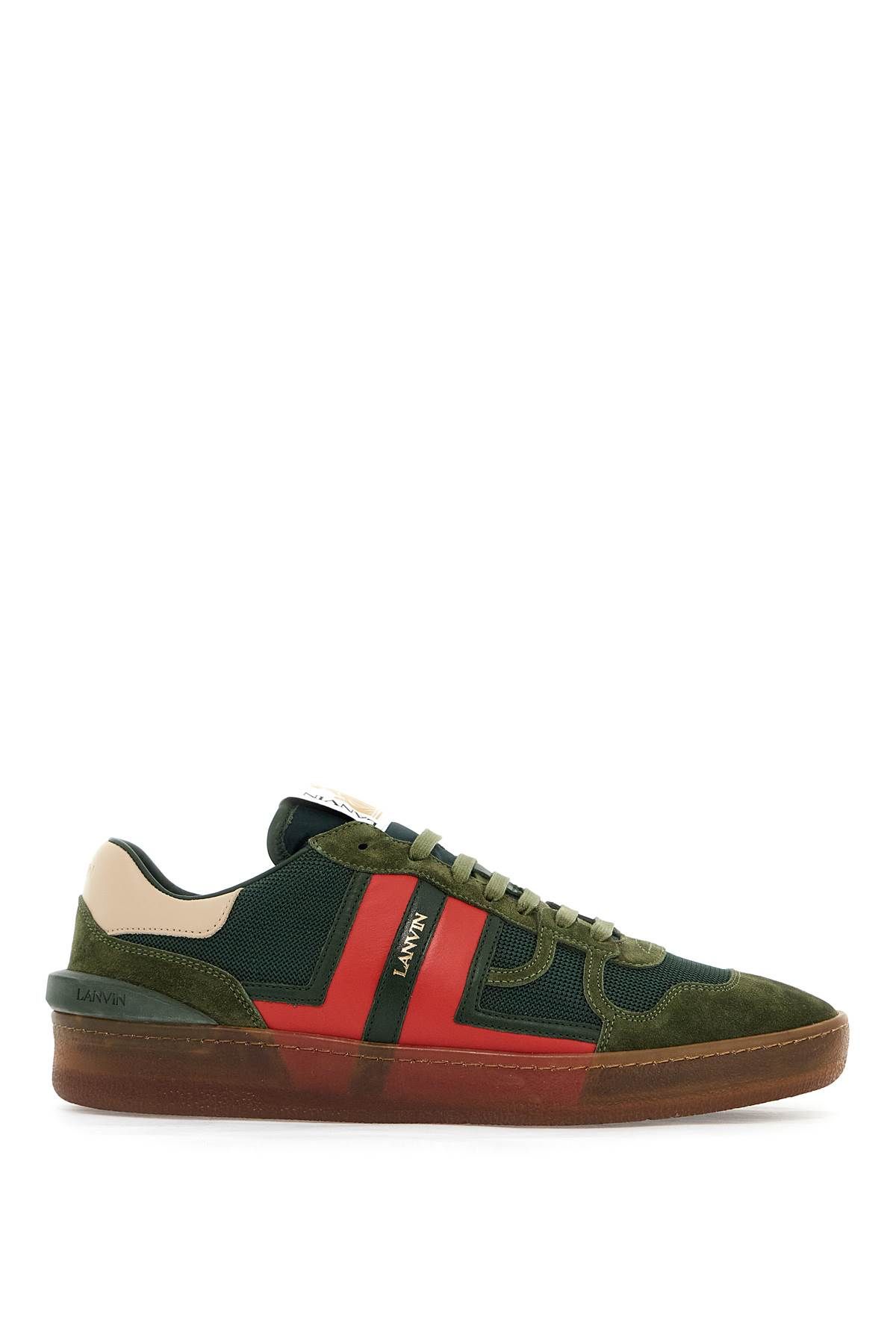 Shop Lanvin "mesh And Leather Clay Sneakers With In Green