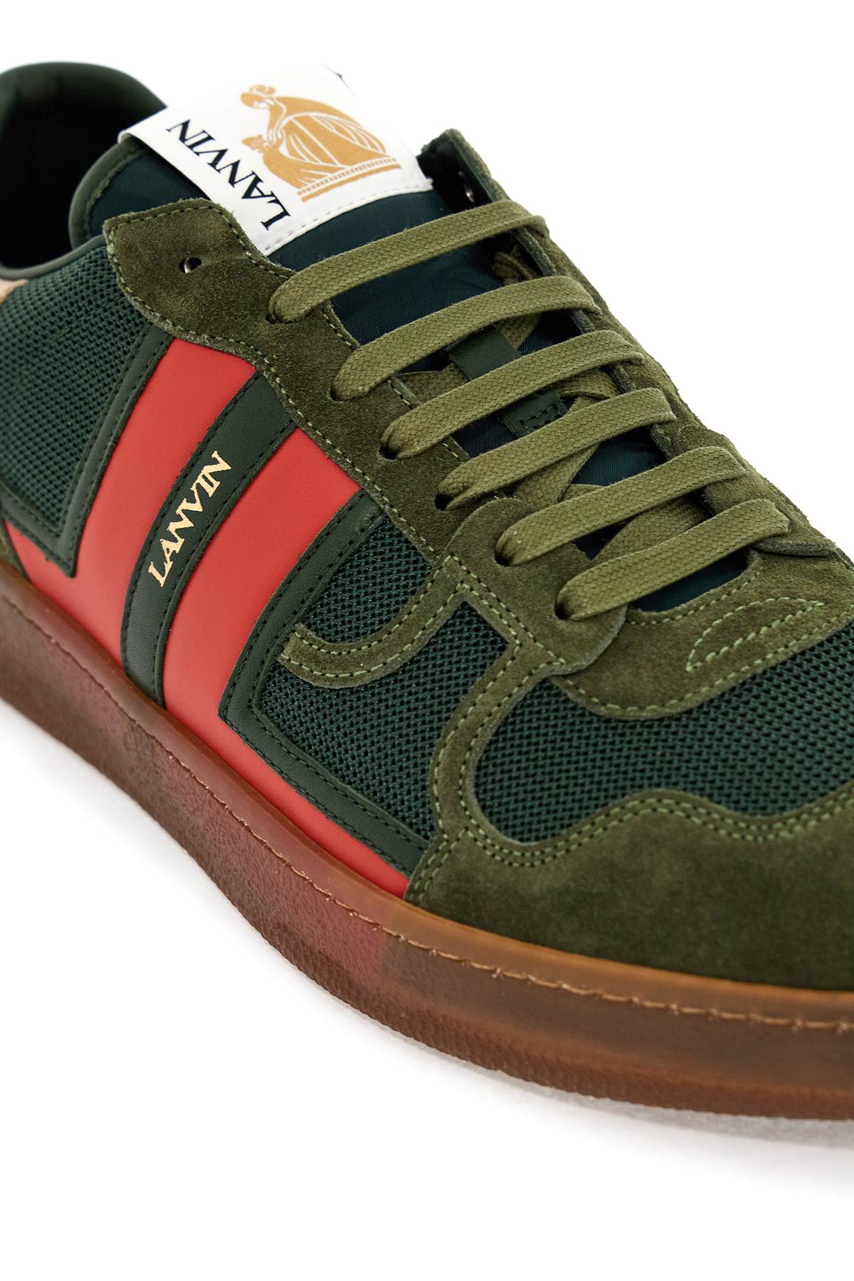 Shop Lanvin "mesh And Leather Clay Sneakers With In Green