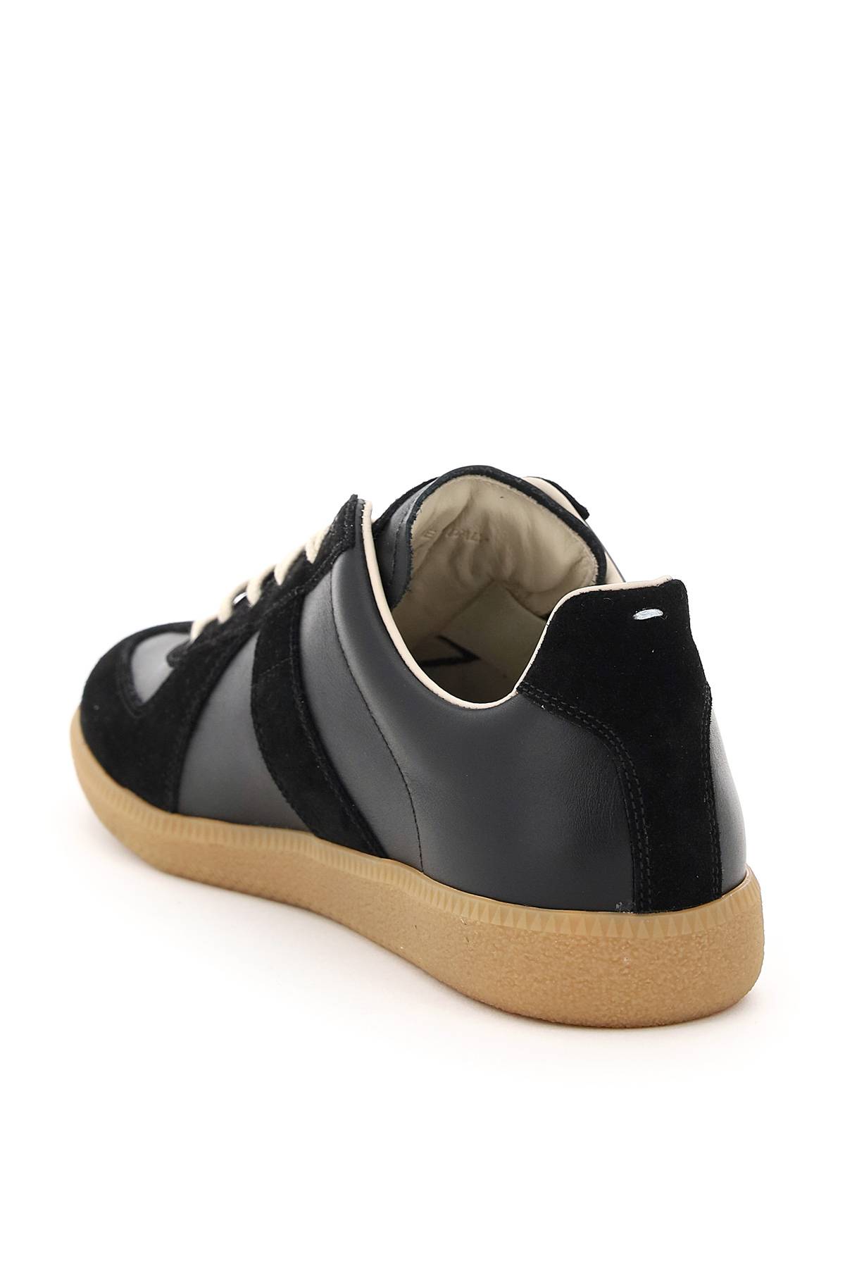 Shop Maison Margiela Leather Replica Sneakers In Black