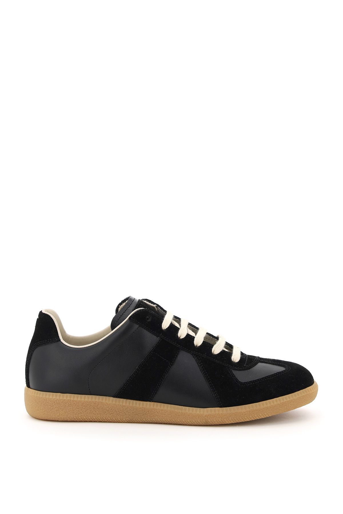 Shop Maison Margiela Leather Replica Sneakers In Black