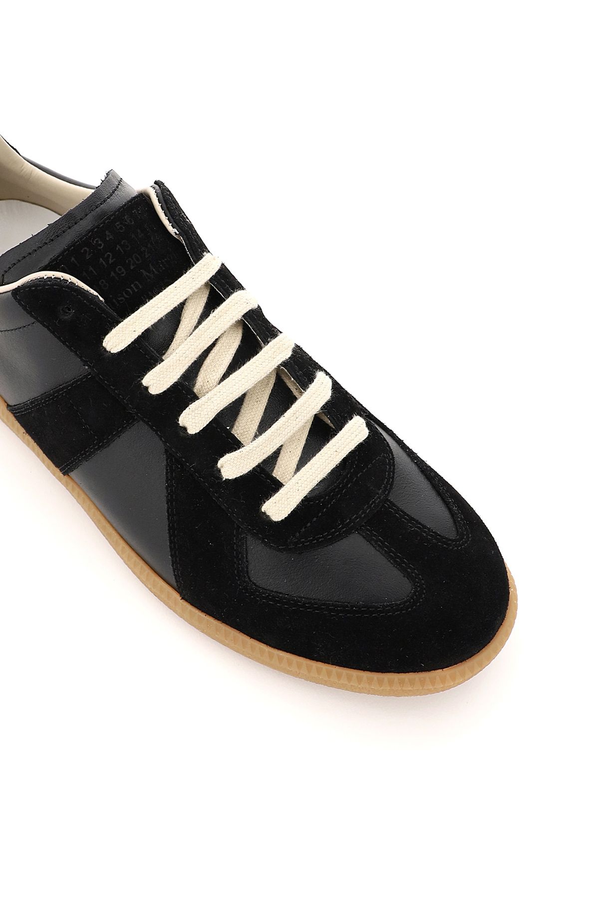 Shop Maison Margiela Leather Replica Sneakers In Black